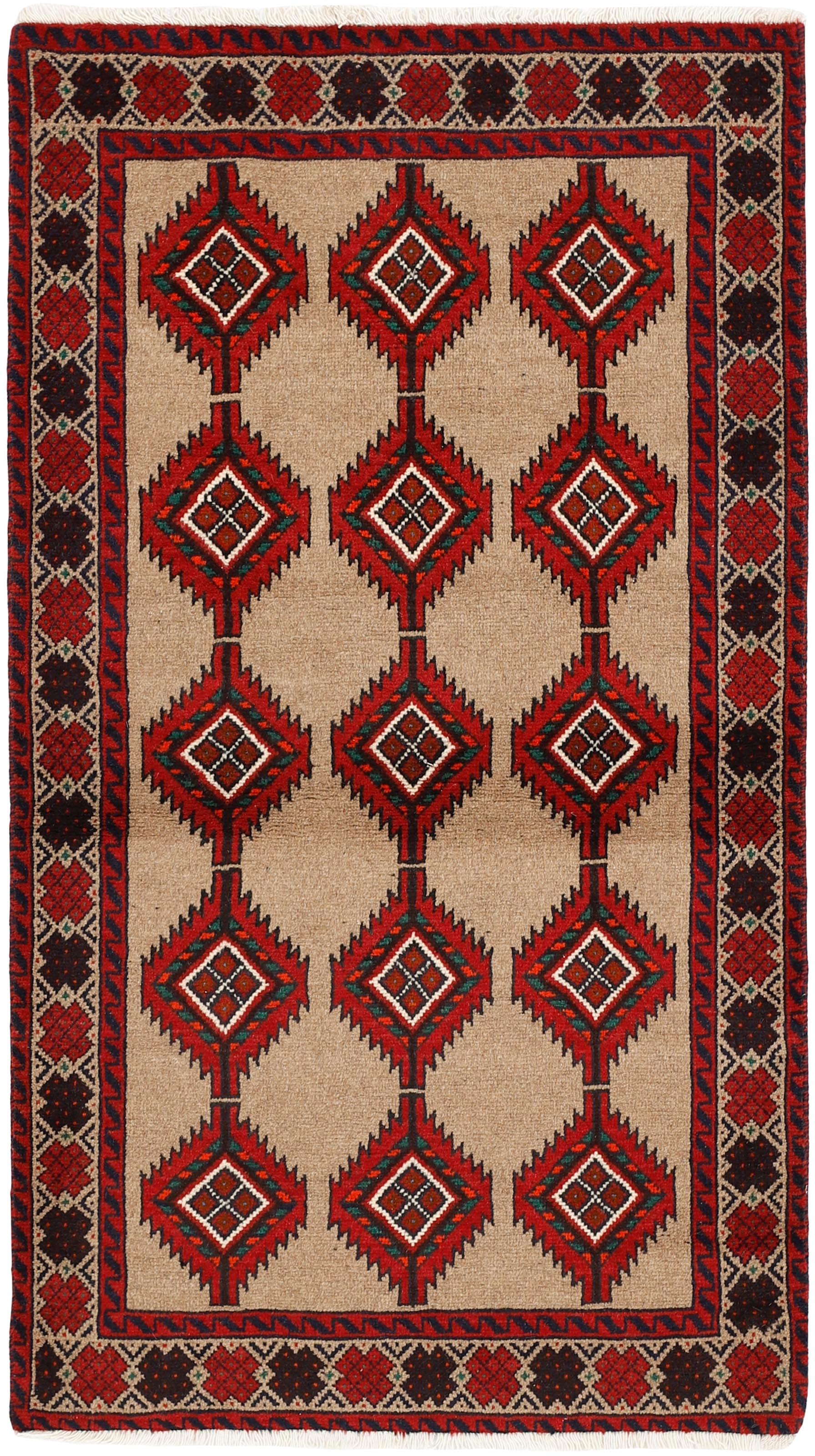 Red Persian wool rug with traditional design