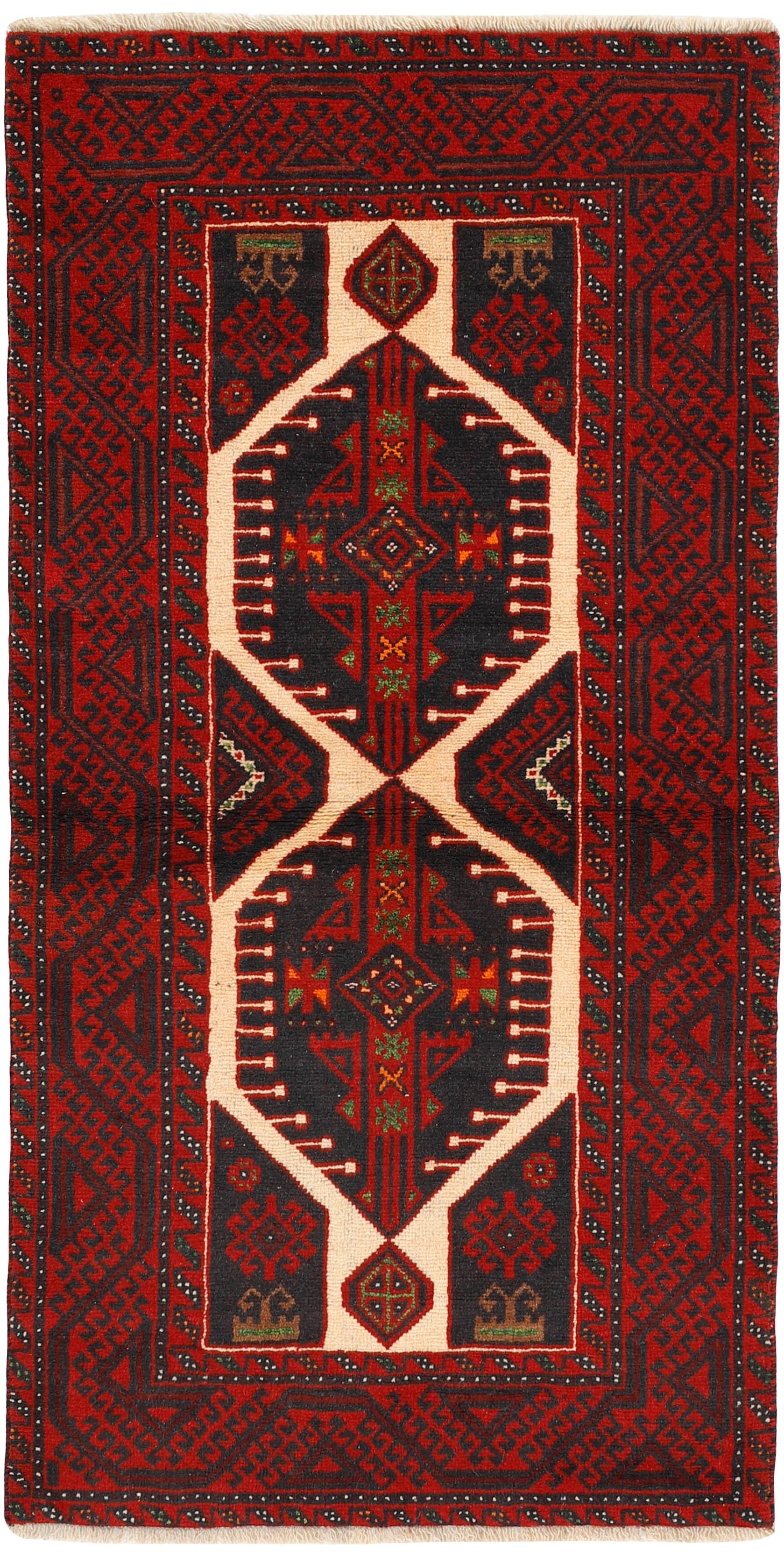 Red Persian wool rug with traditional design