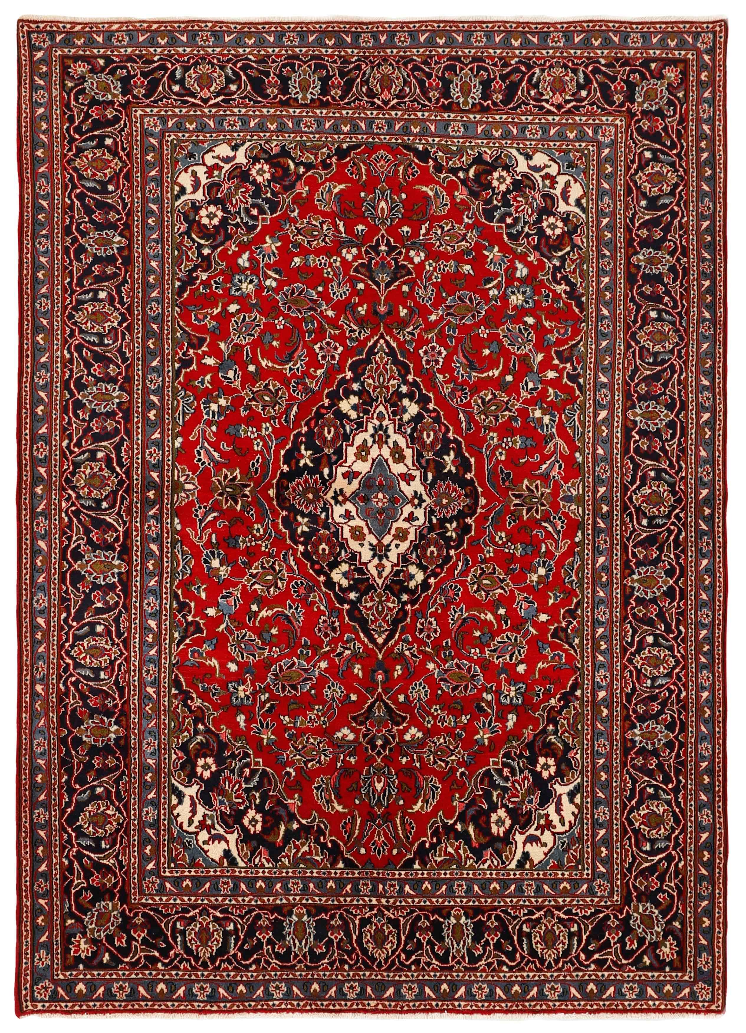 Authentic persian kelim flatweave rug with traditional design in red, blue and beige