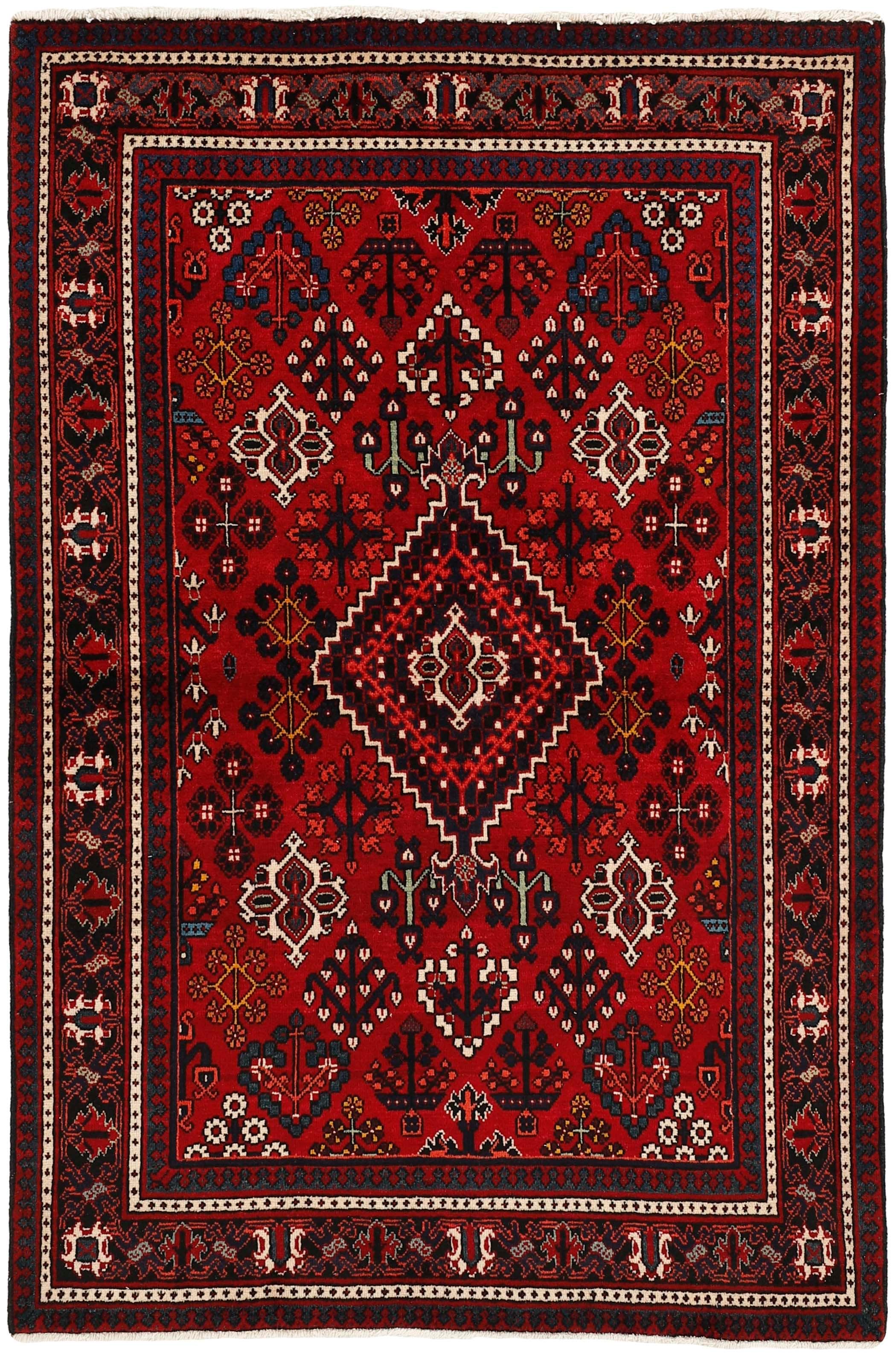 red and black persian rug with geometric design