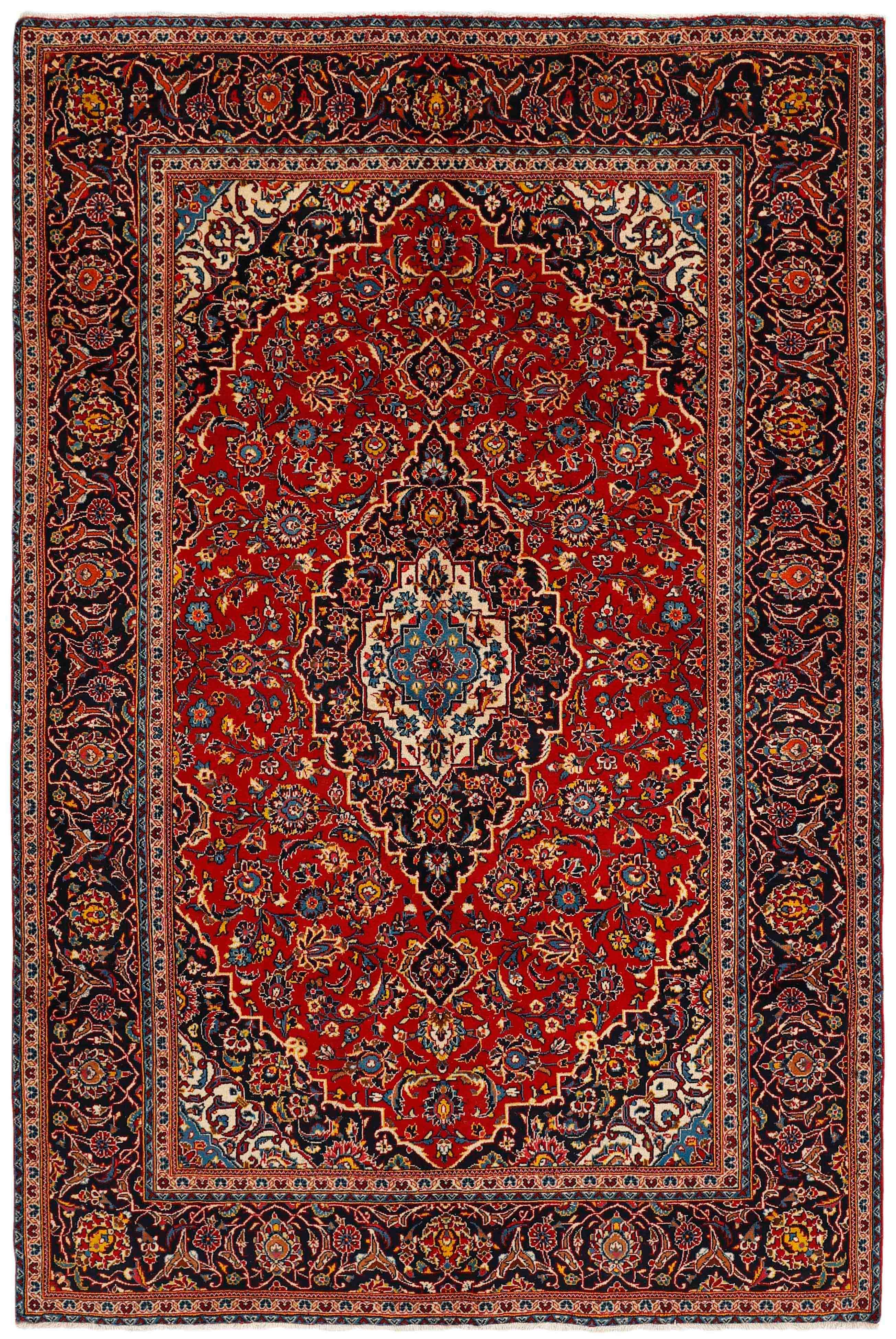 Authentic persian rug with Traditionalfloral design in red and blue