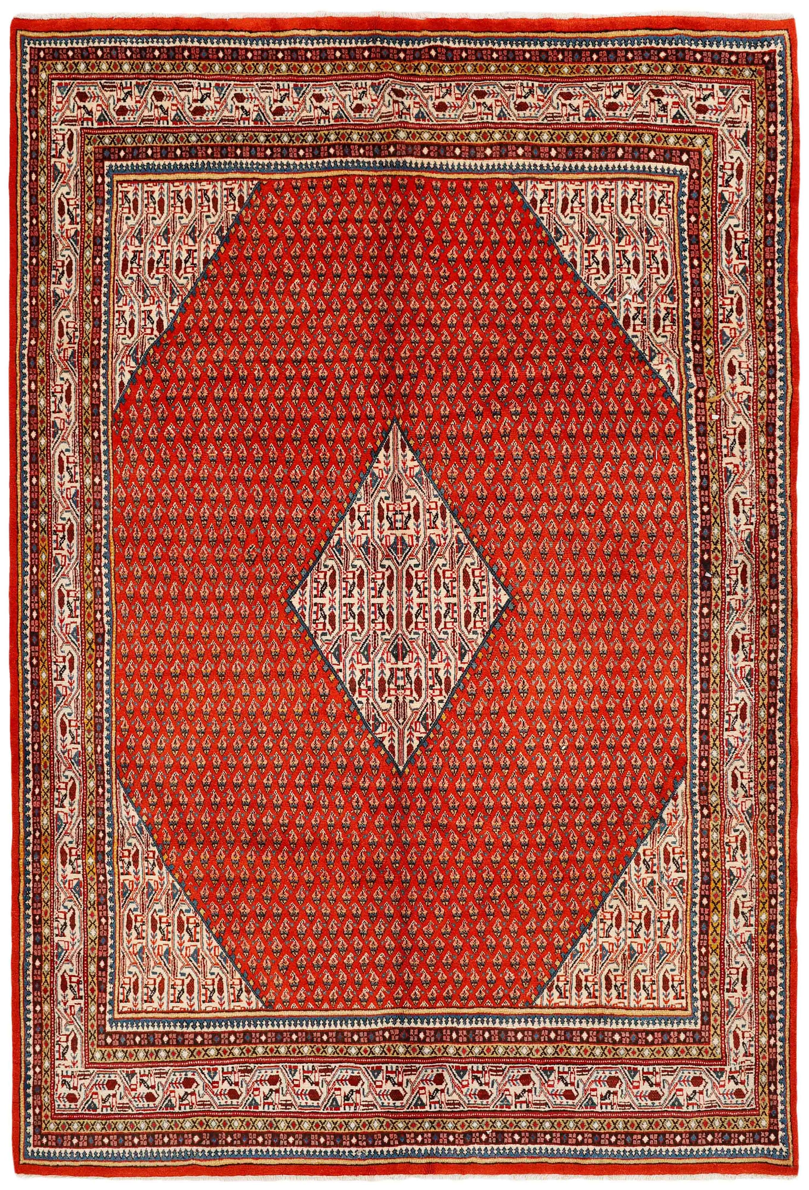 authentic persian rug with all-over traditional design in red, beige and blue