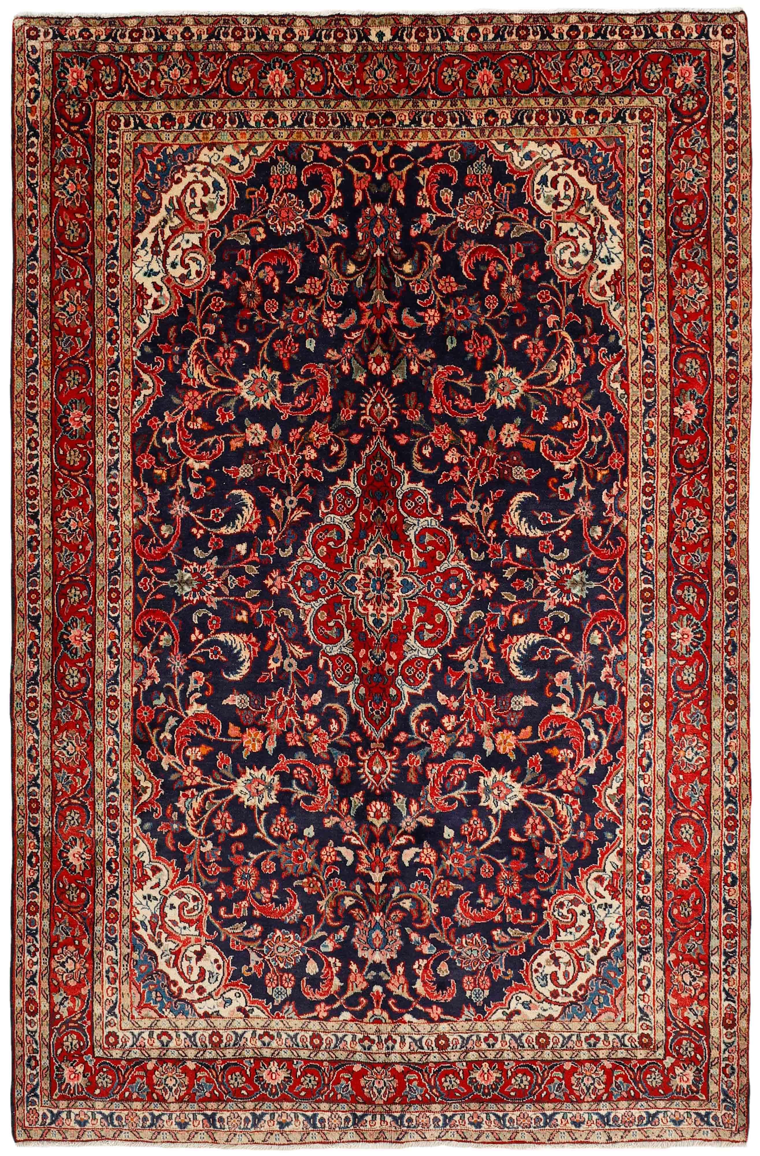 Large Persian rug with traditional floral pattern in red and black