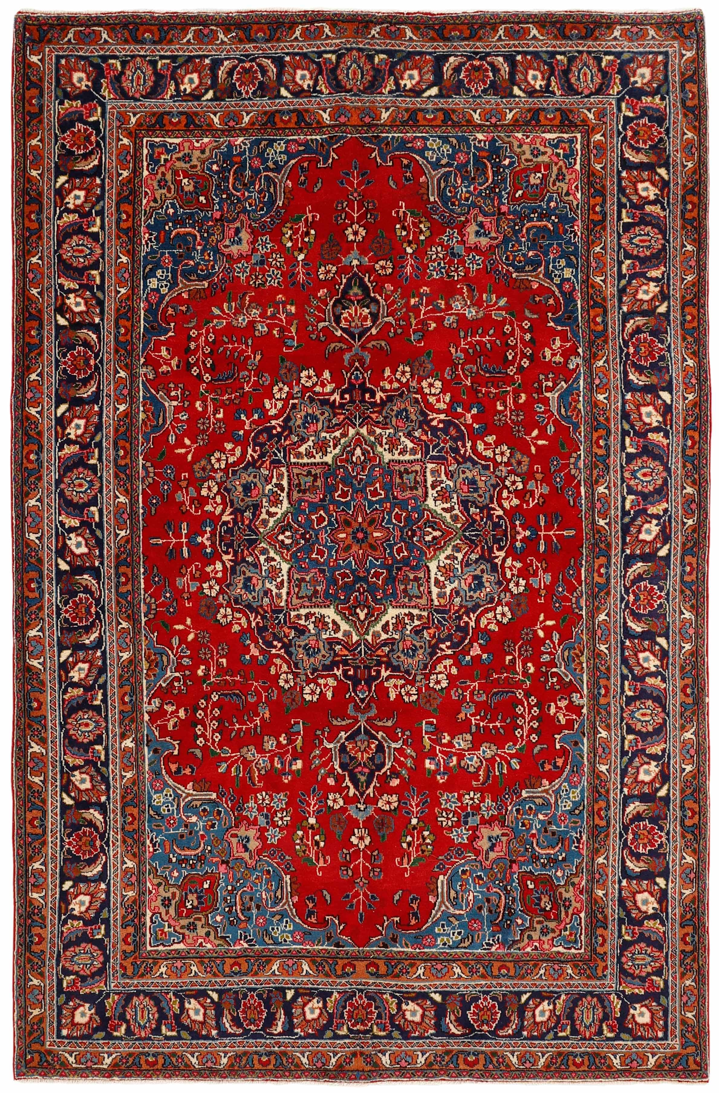 Authentic persian kelim flatweave rug with traditional design in red, blue and beige