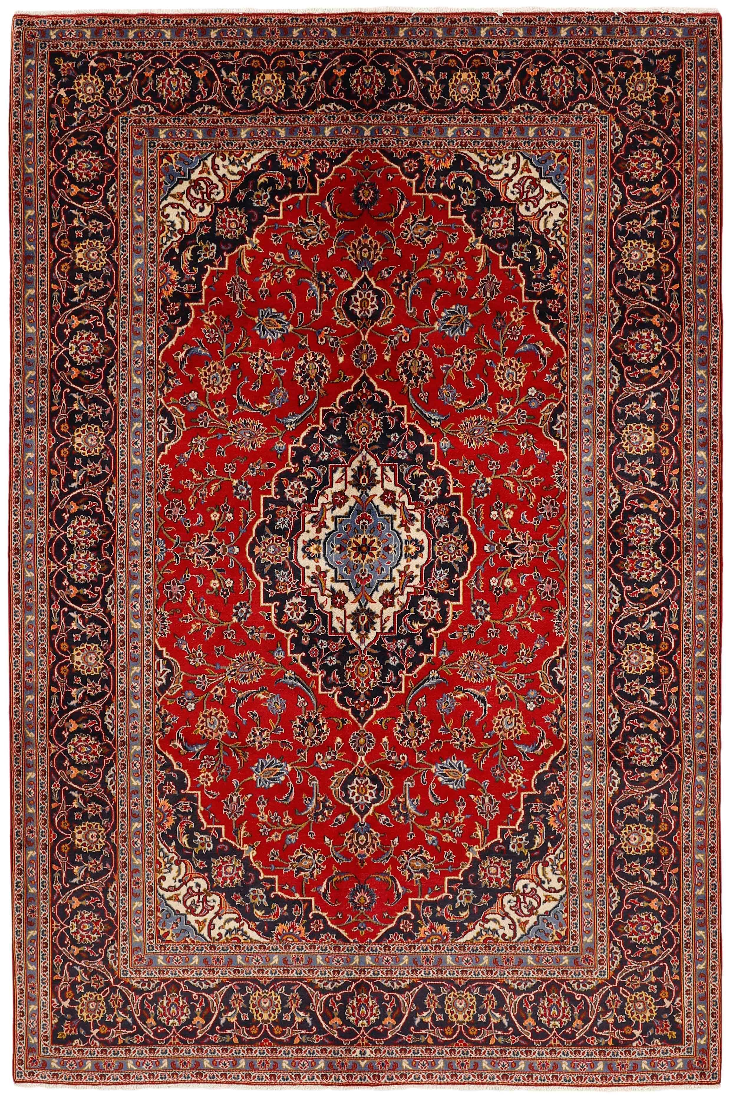 Authentic persian rug with Traditionalfloral design in red and blue