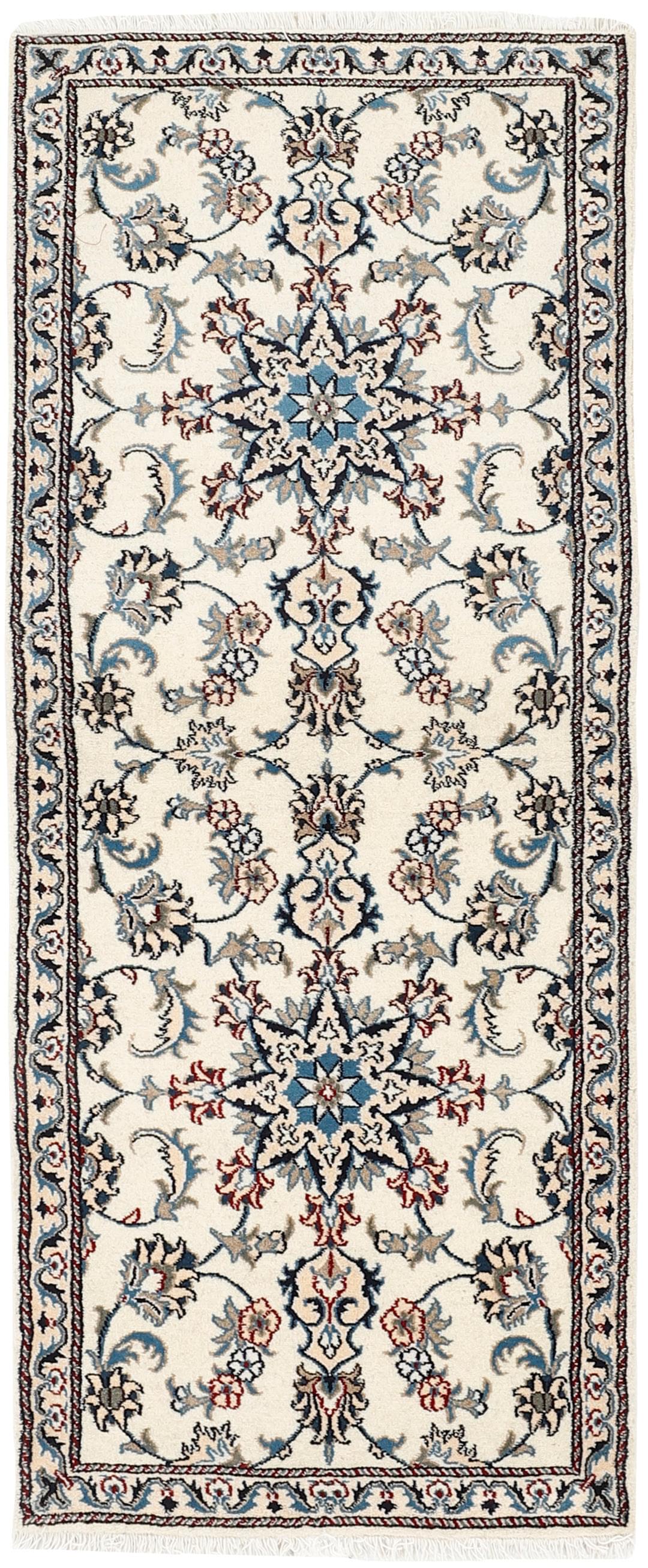 authentic persian runner with navy and cream floral design