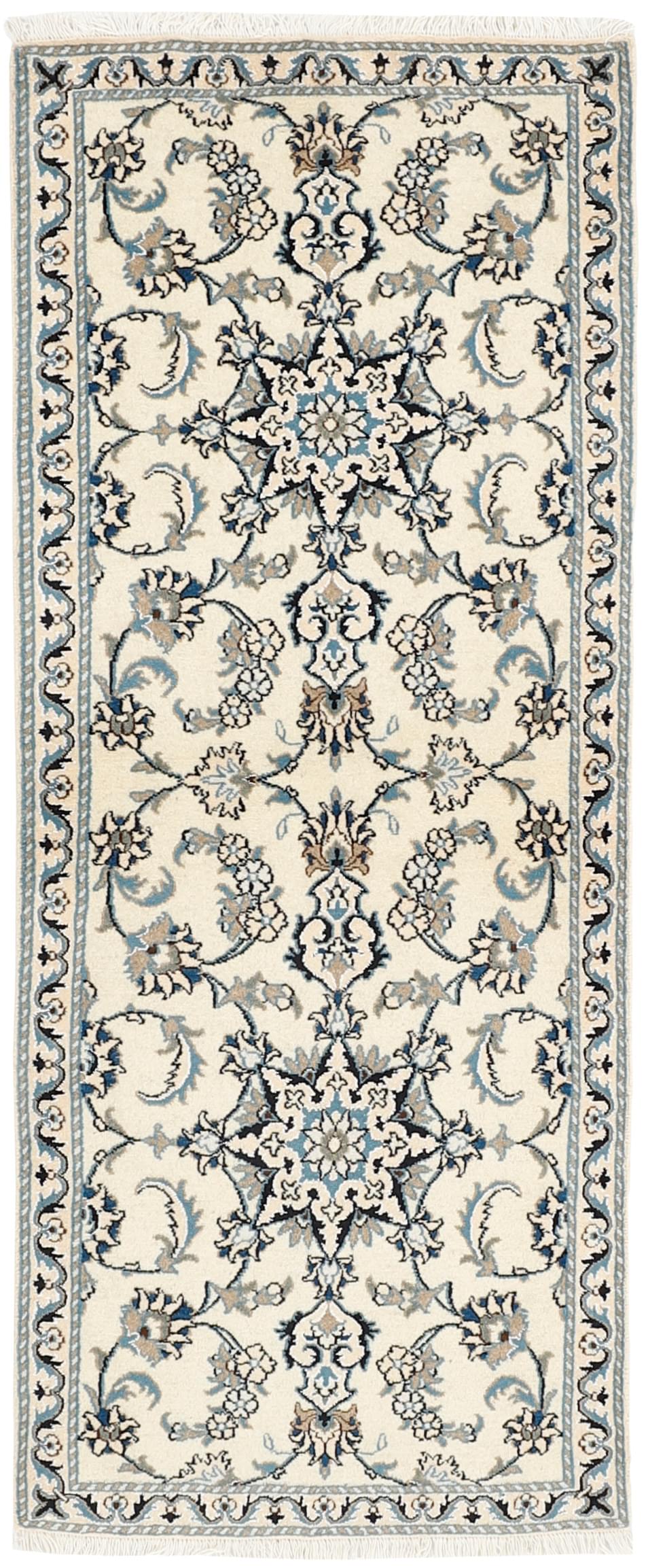 Authentic persian rug with a traditional floral design in cream and blue