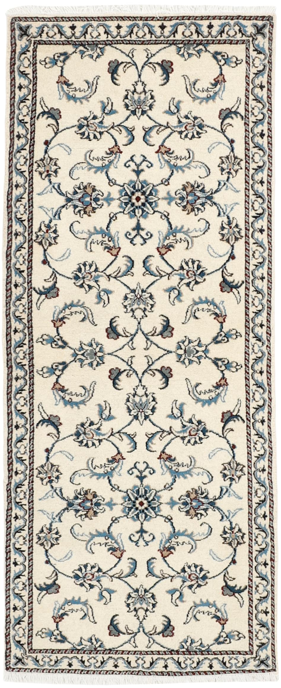 Authentic persian rug with a traditional floral design in cream and blue