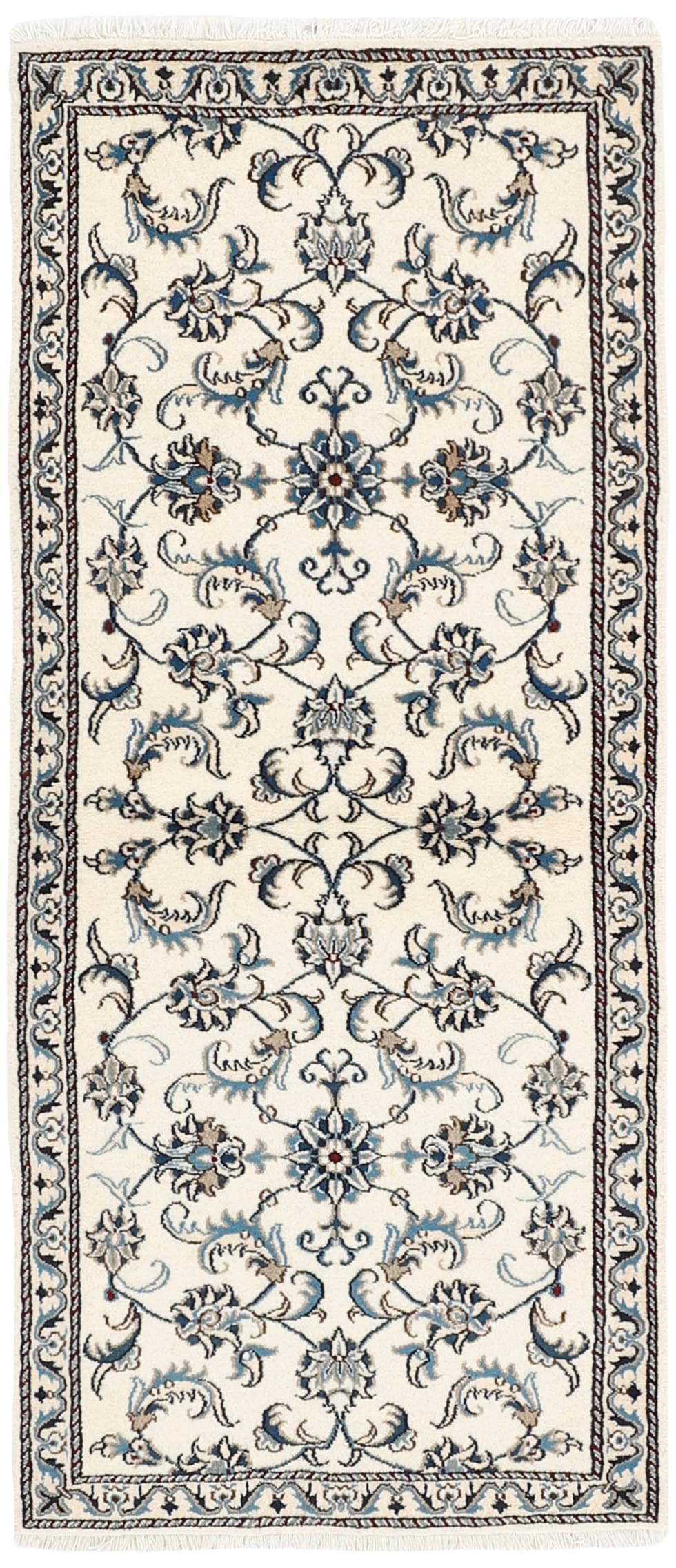 Authentic persian rug with a traditional floral design in cream and blue