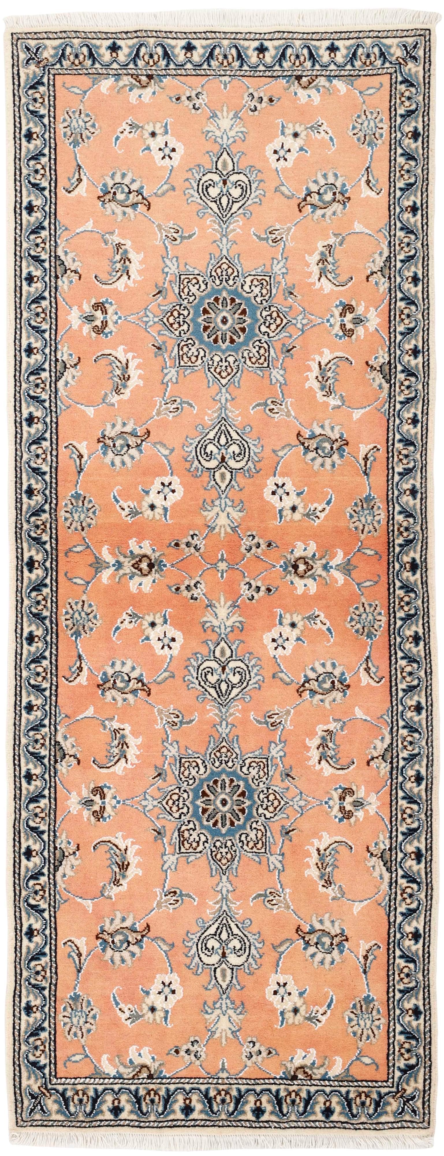 authentic persian runner with pink and cream floral design