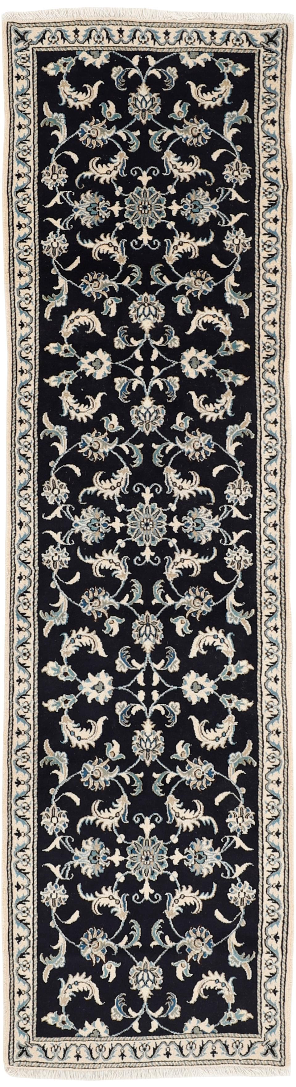authentic persian runner with black and beige floral design