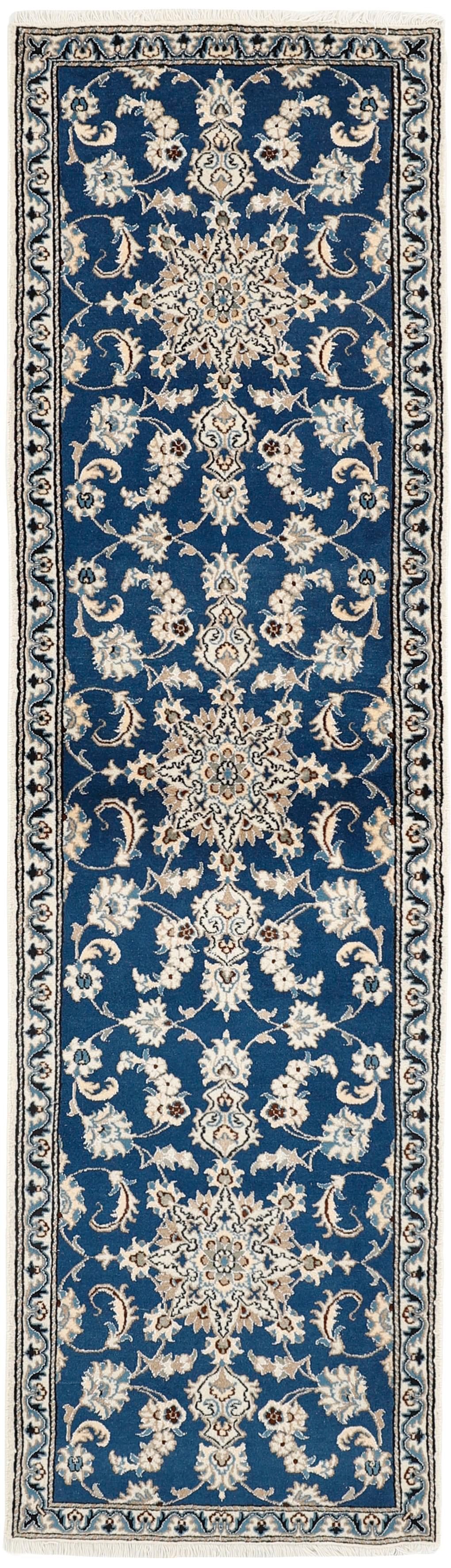 authentic persian runner with blue and beige floral design