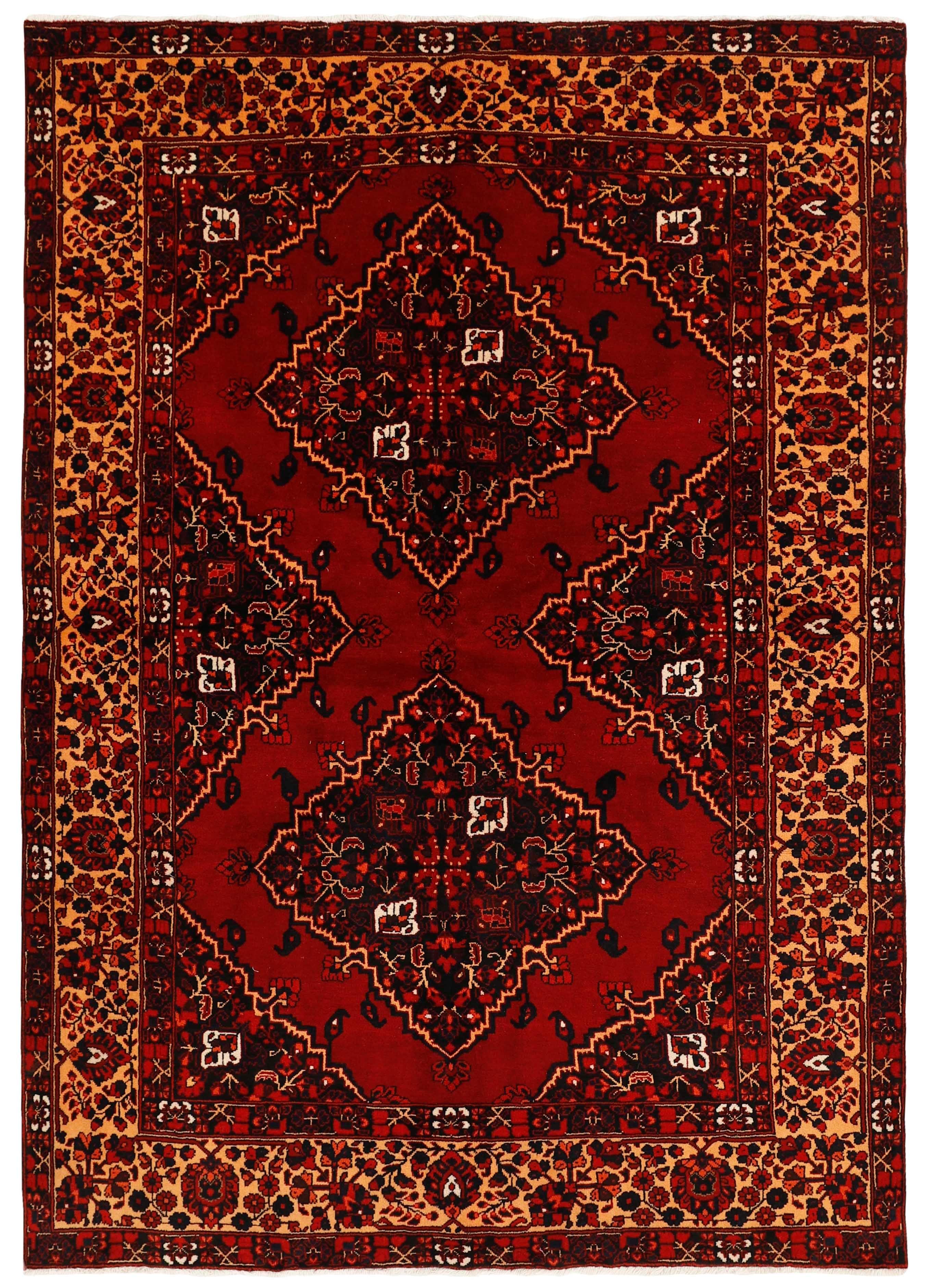 Red Persian wool rug with traditional design