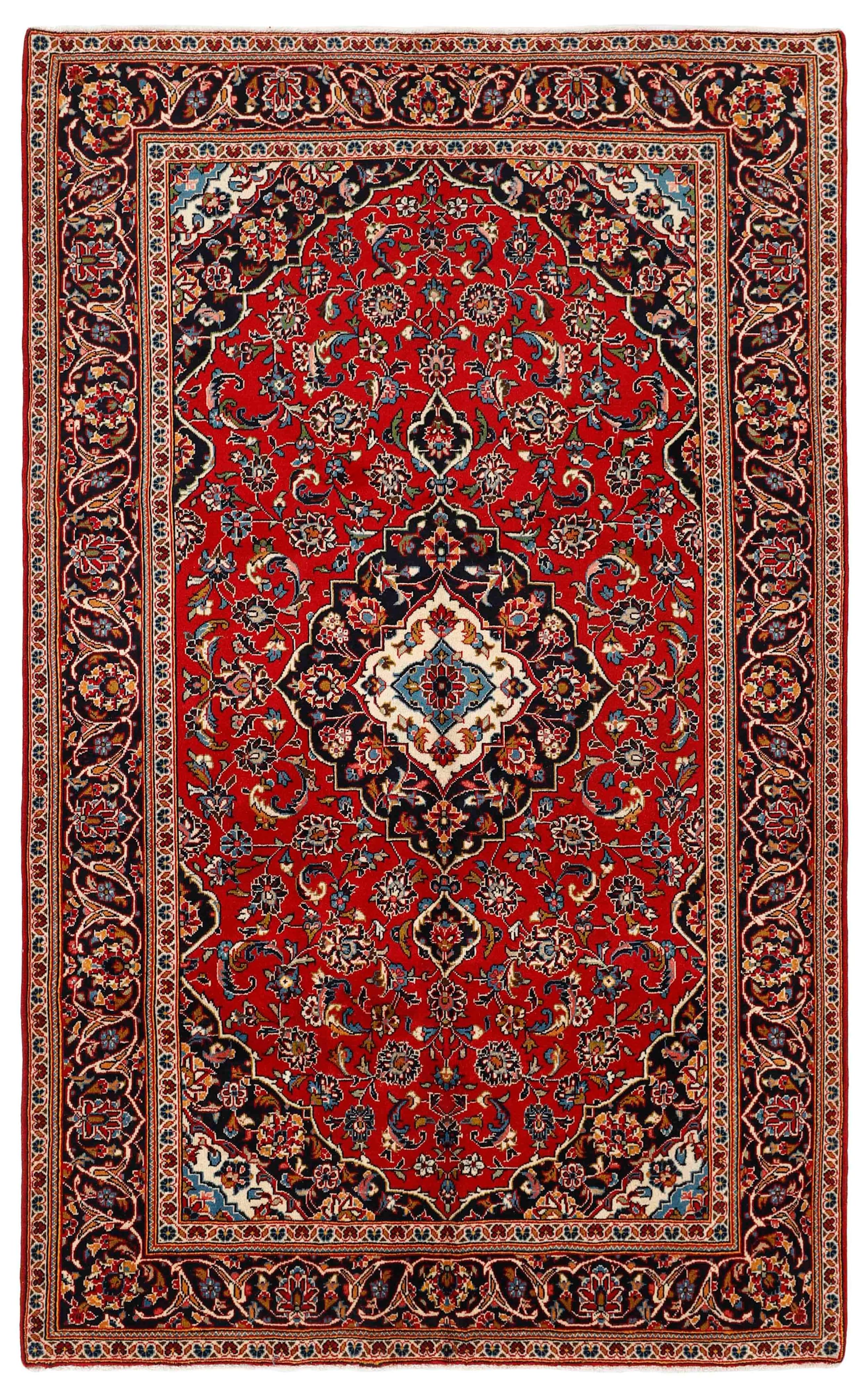 Authentic persian rug with Traditionalfloral design in red and blue