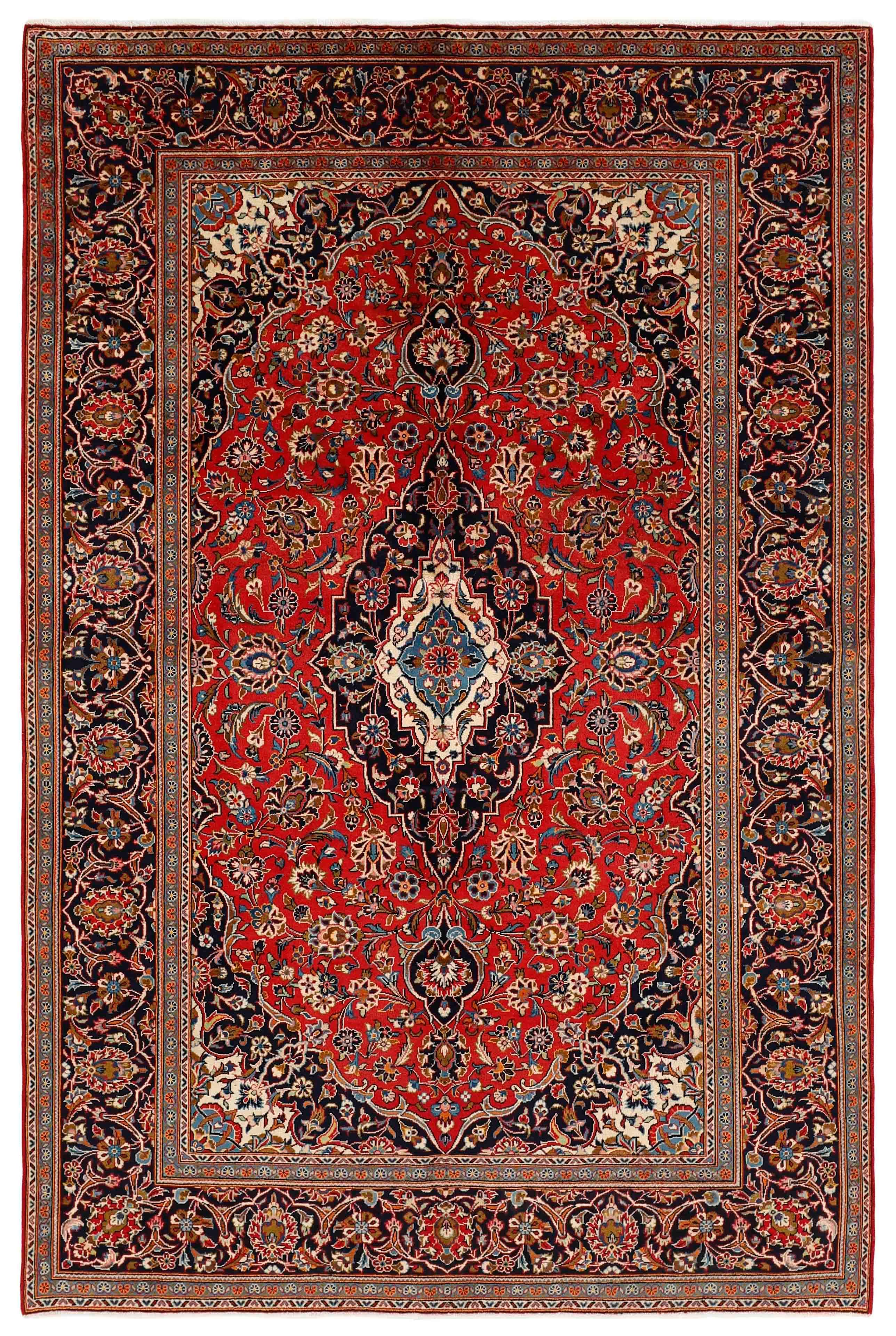 Authentic persian rug with Traditionalfloral design in red and blue