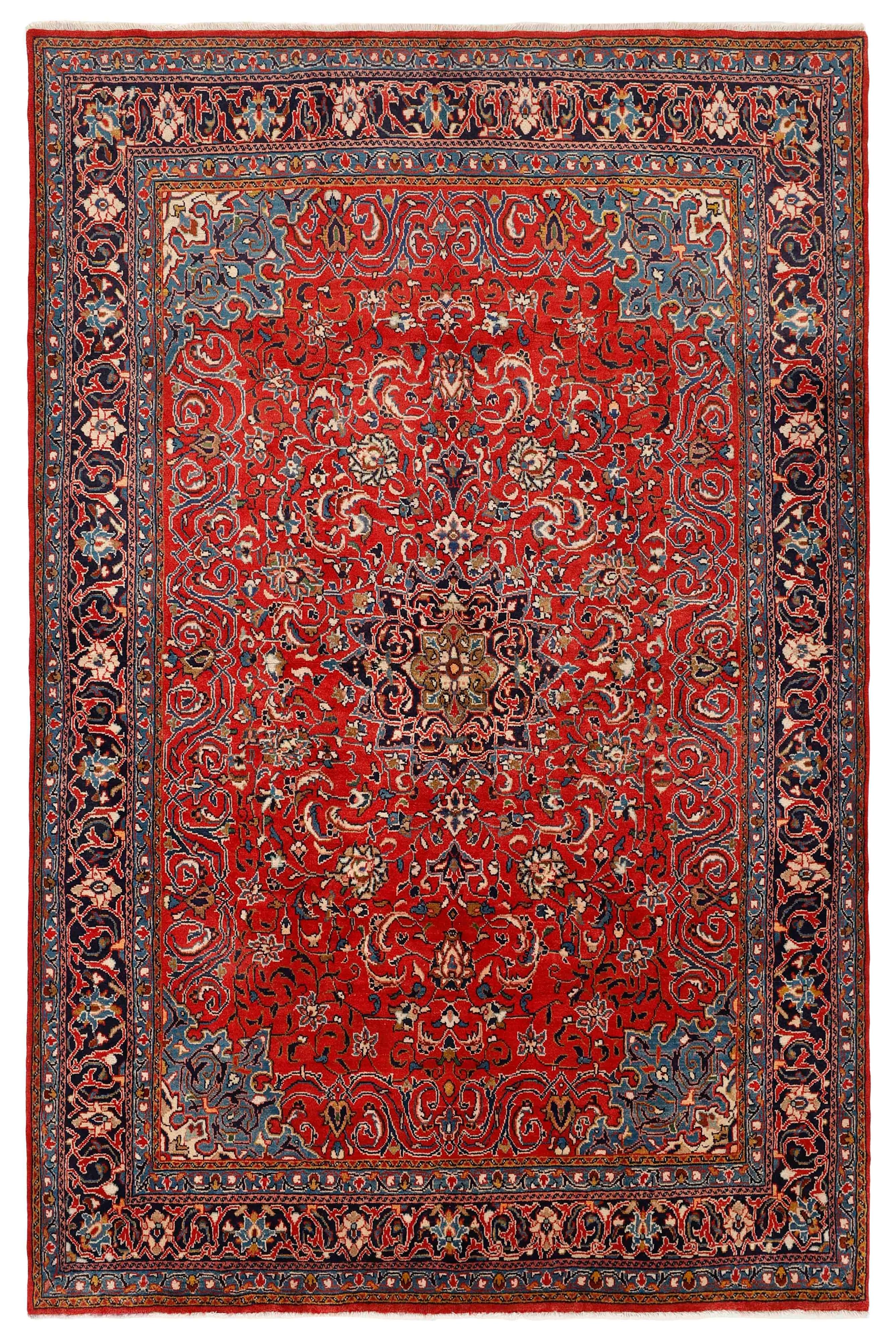 Large authentic persian rug with traditional floral pattern in red, blue, green, beige and brown