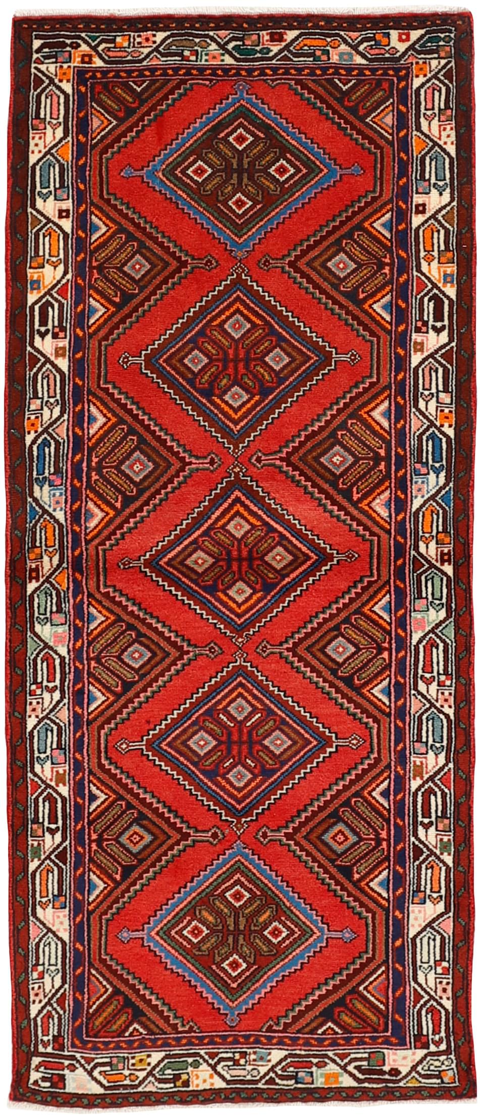 Red and black traditional persian rug with floral design