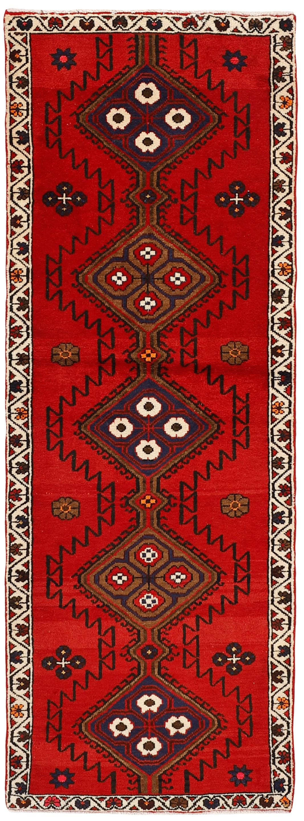 Red and black traditional persian runner with floral design
