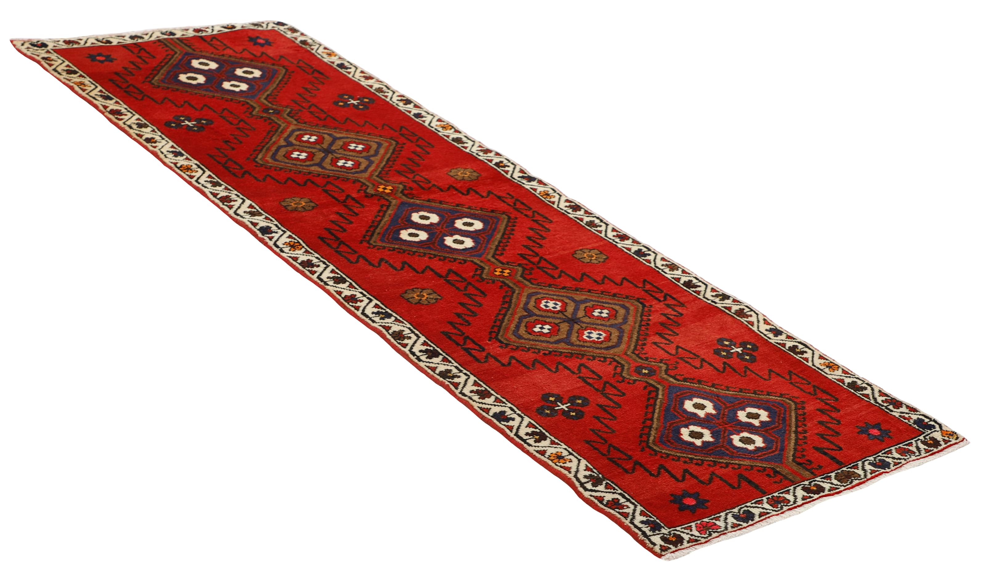 Red and black traditional persian runner with floral design
