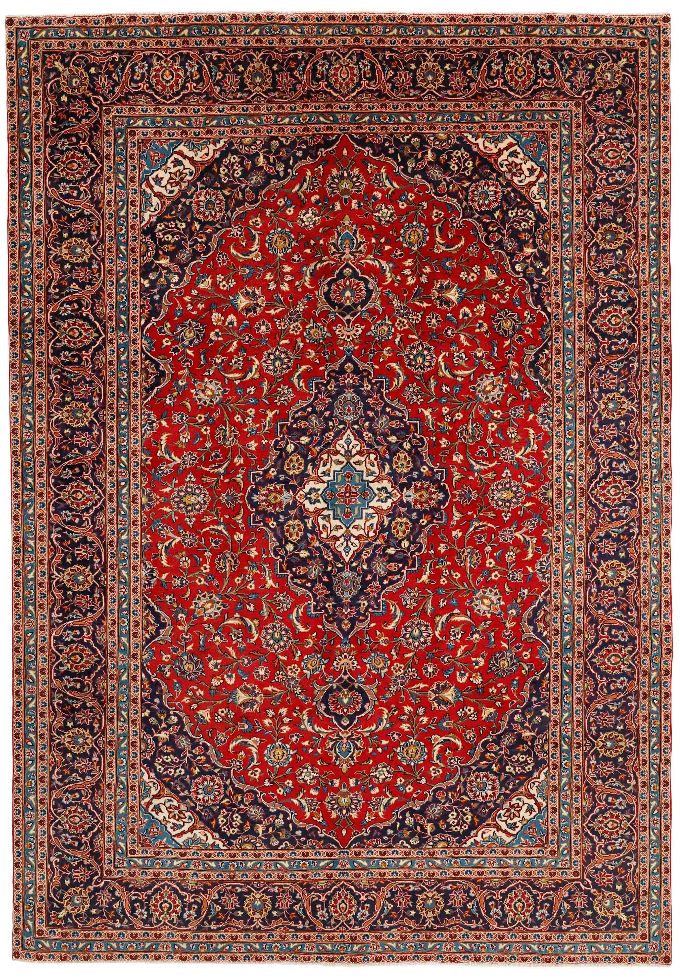 Authentic persian rug with Traditionalfloral design in red and blue