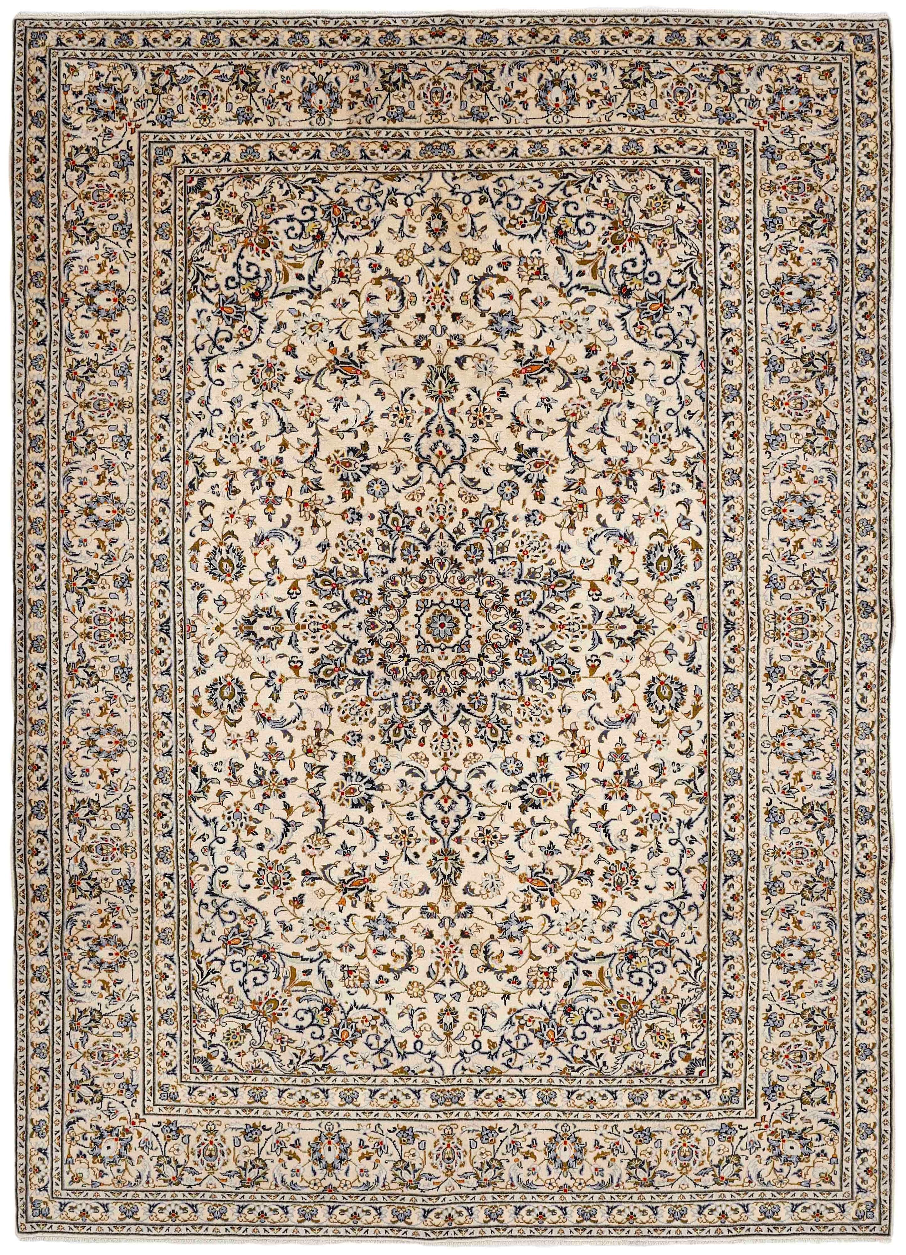 Authentic persian rug with traditional floral design in beige and blue
