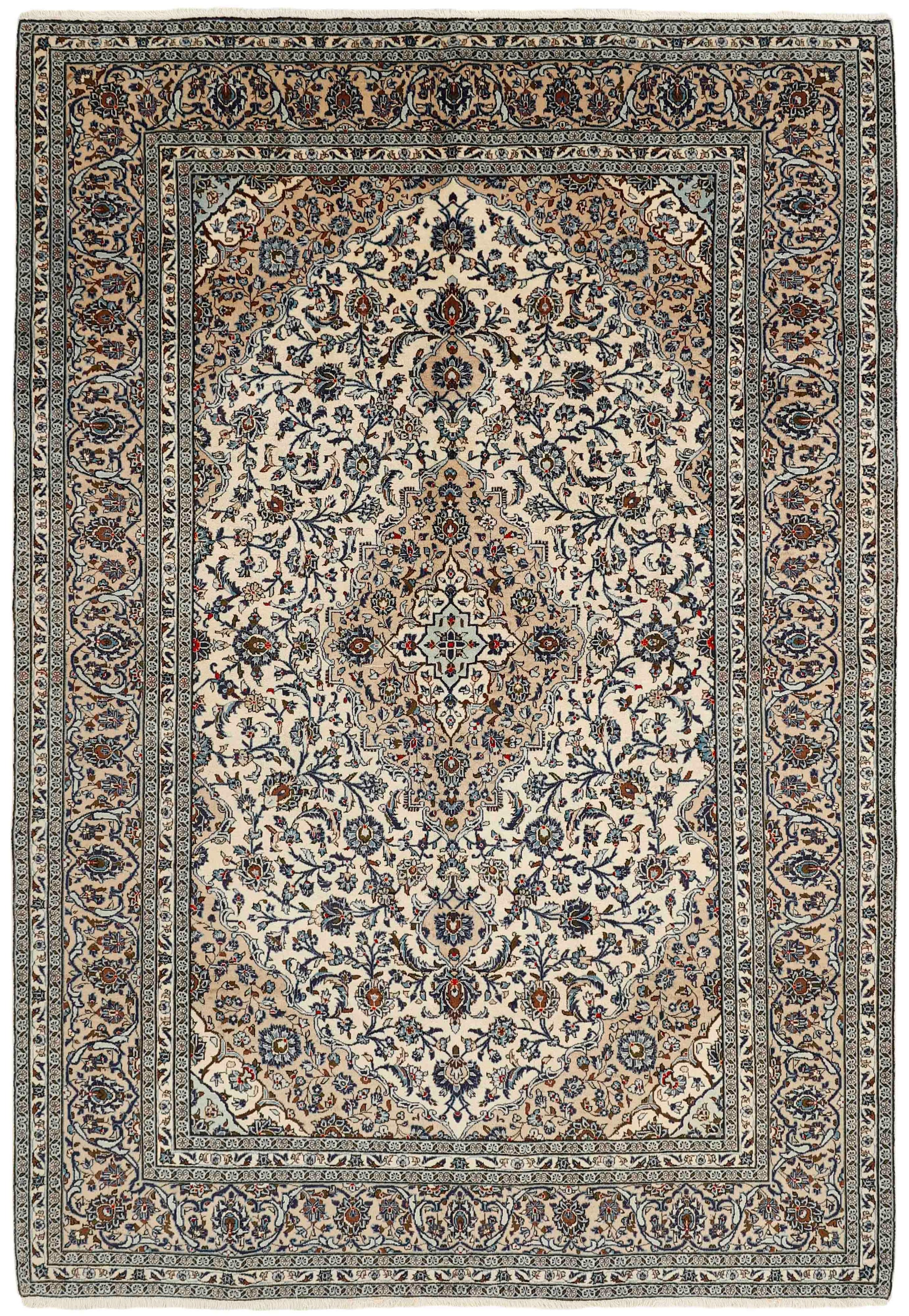 Authentic persian rug with traditional floral design in beige and blue