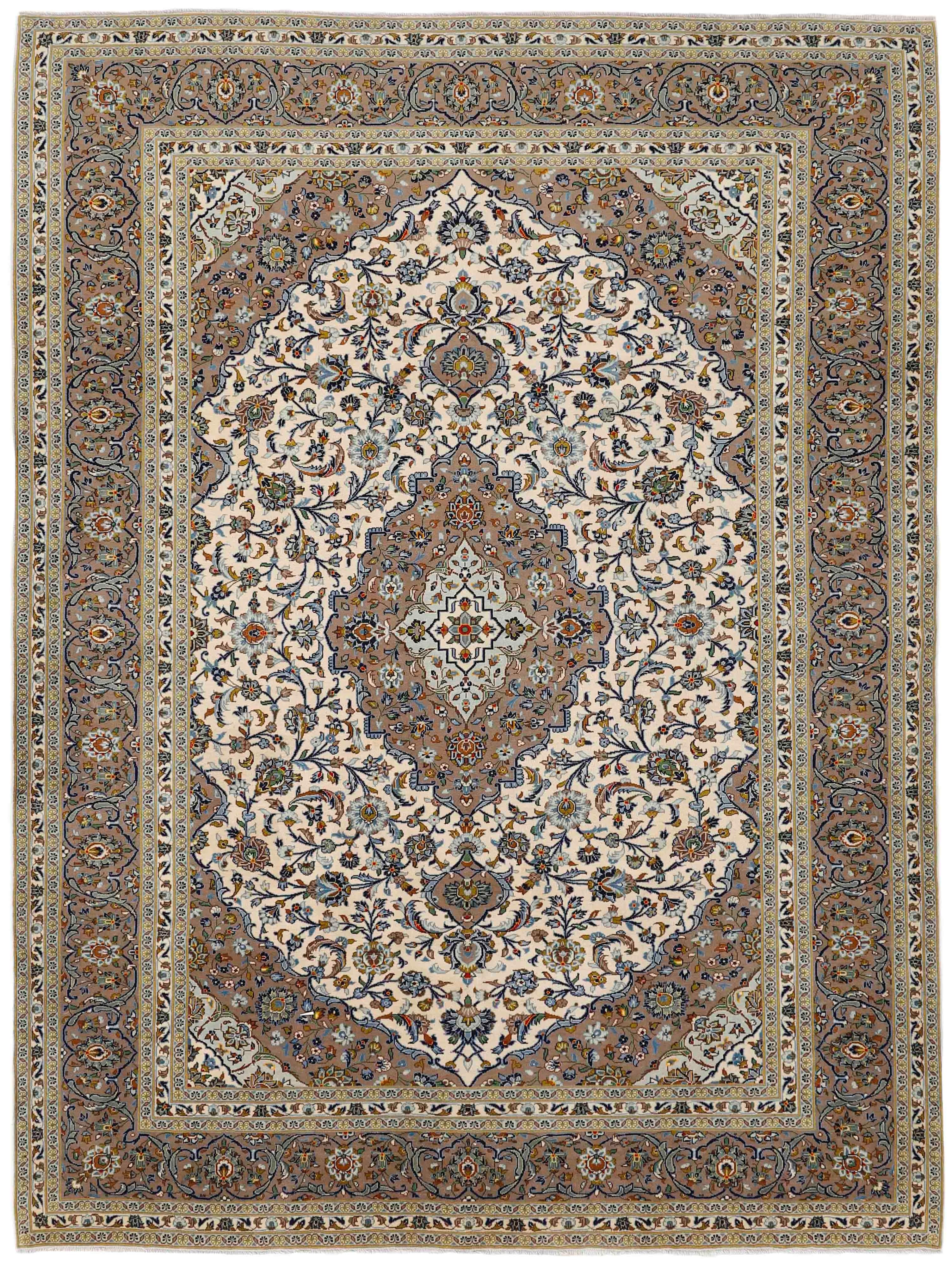 Authentic persian rug with traditional floral design in beige and blue