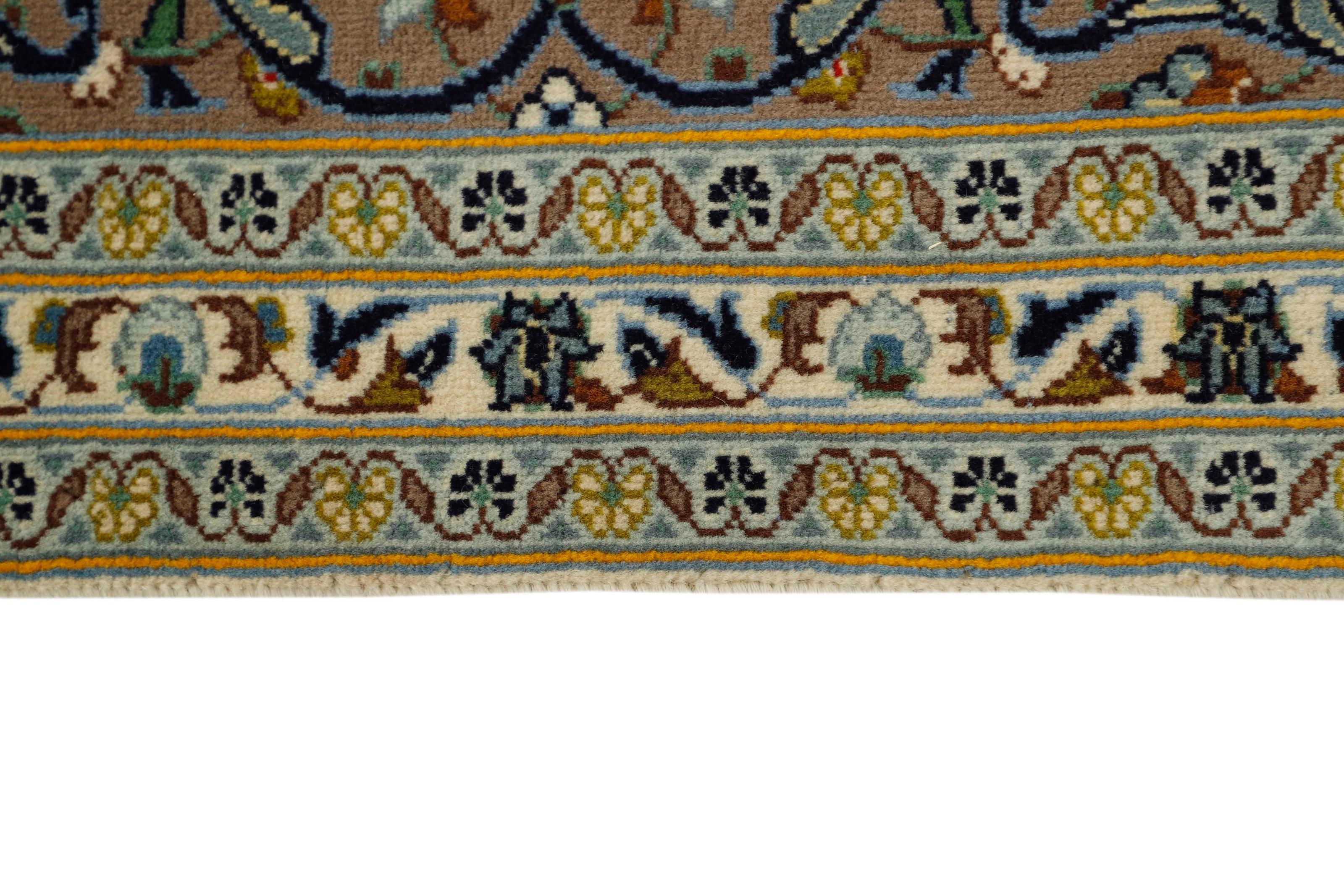 Authentic persian rug with traditional floral design in beige and blue