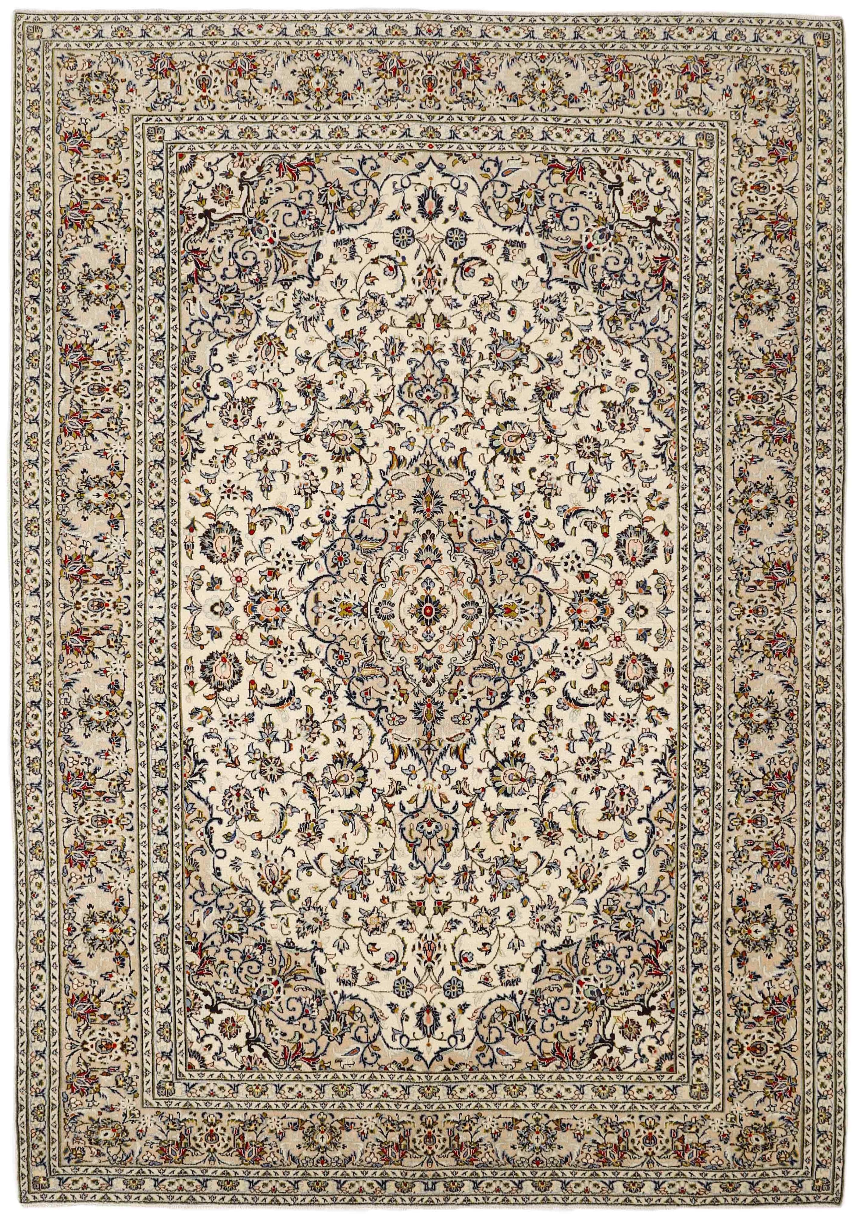 Authentic persian rug with traditional floral design in beige and blue