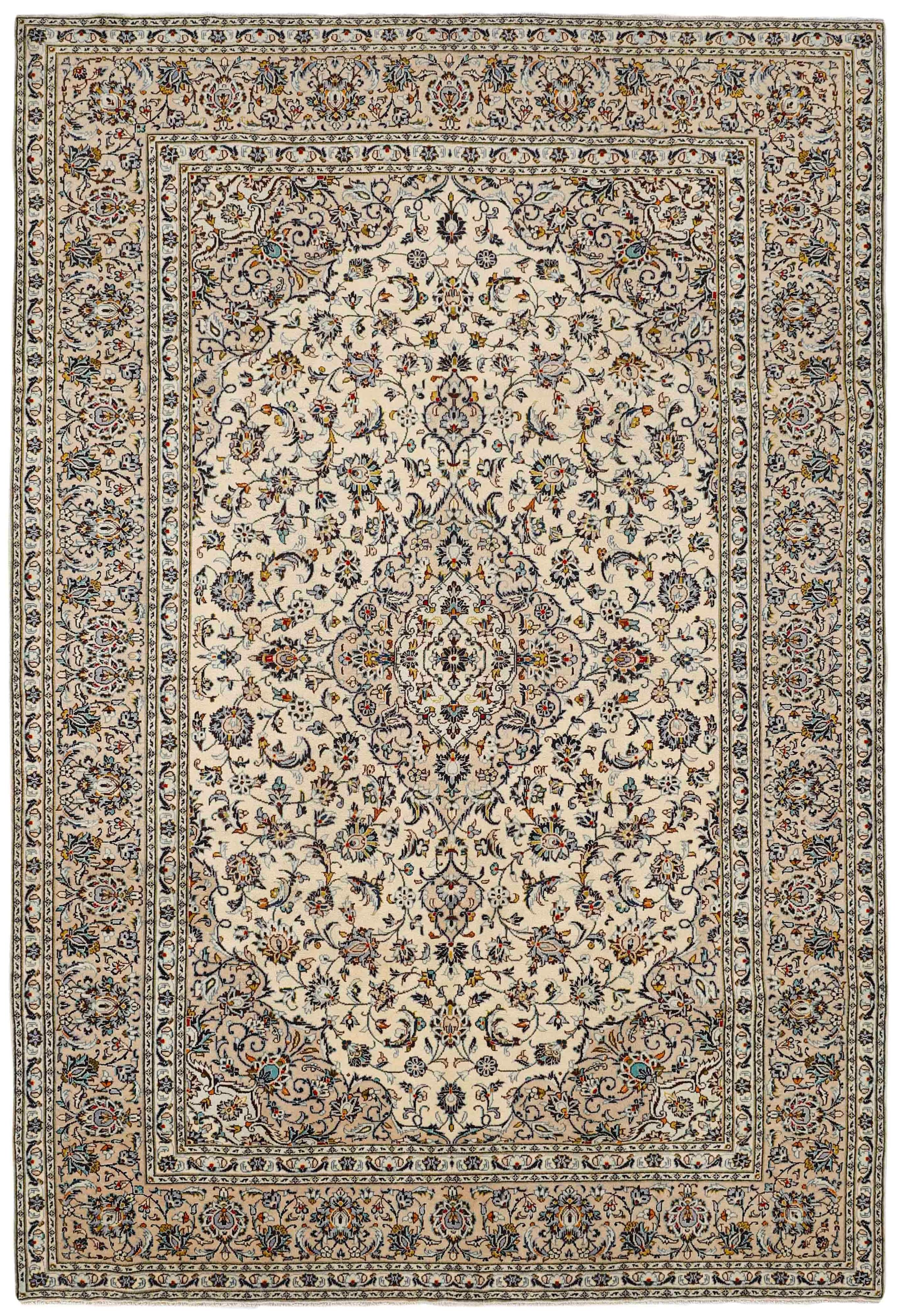 Authentic persian rug with traditional floral design in beige and blue