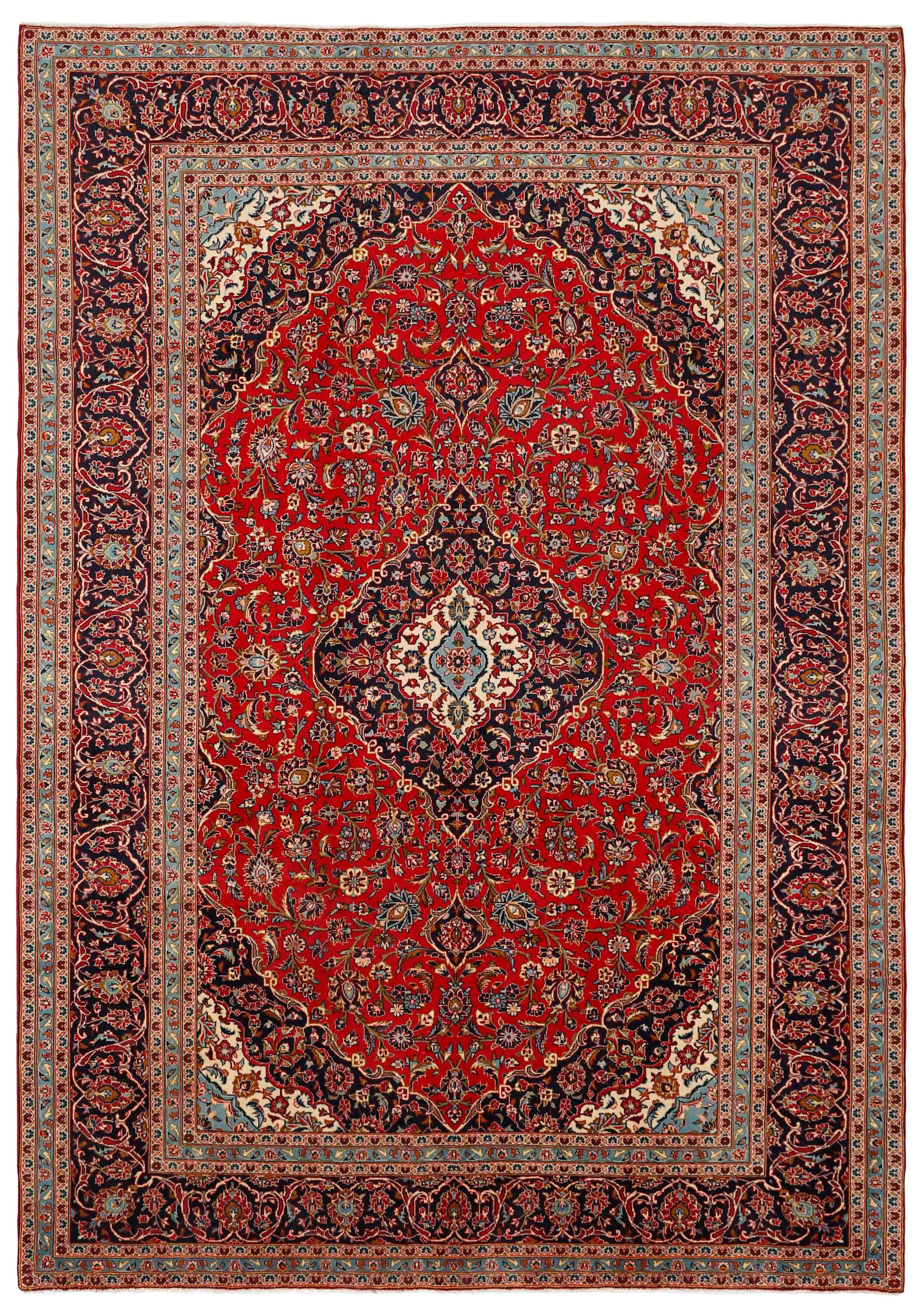 Authentic persian rug with traditional floral design in red and blue