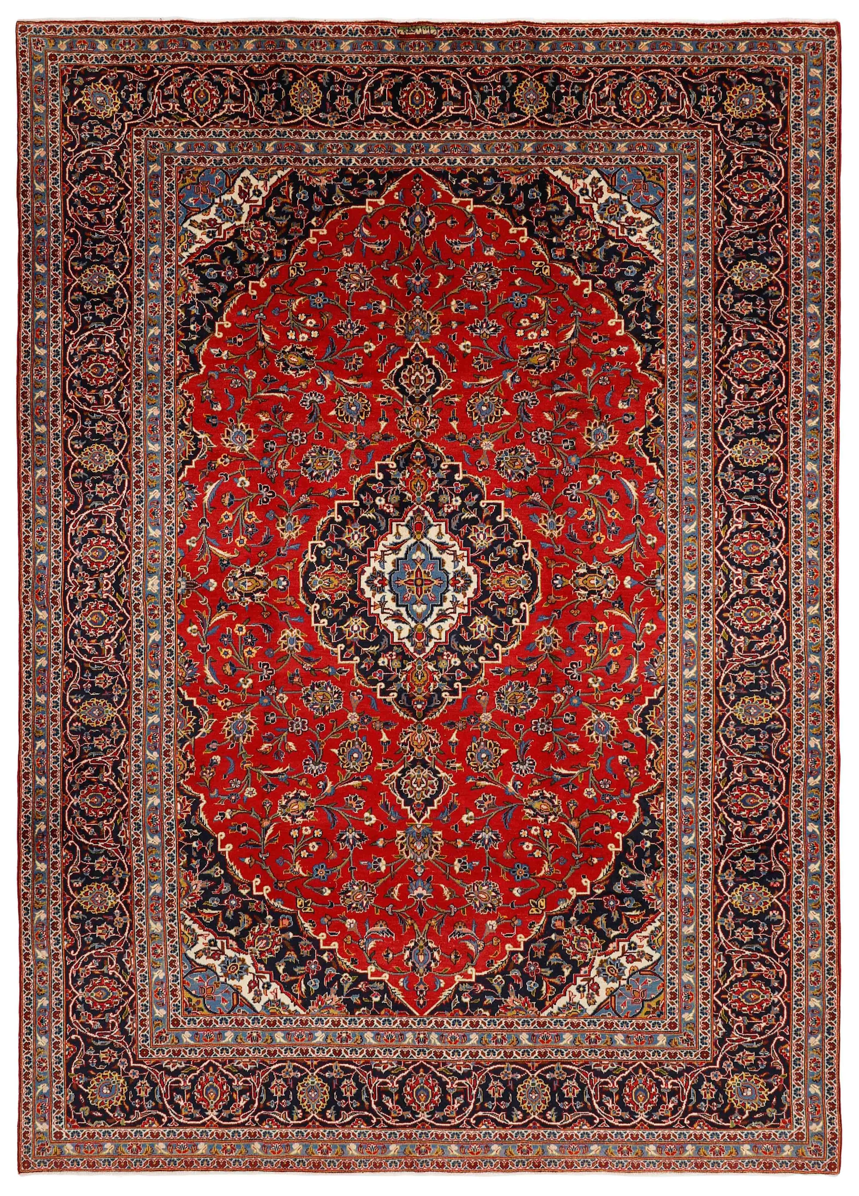 Authentic persian rug with traditional floral design in red and blue
