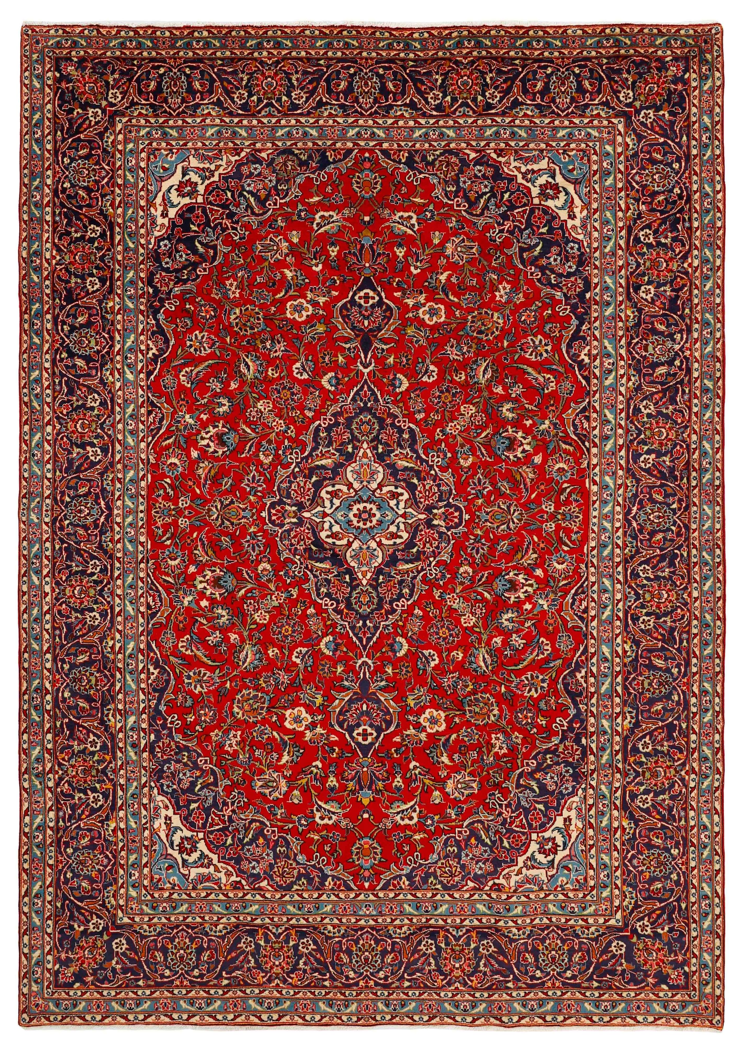 Authentic persian rug with traditional floral design in red and blue