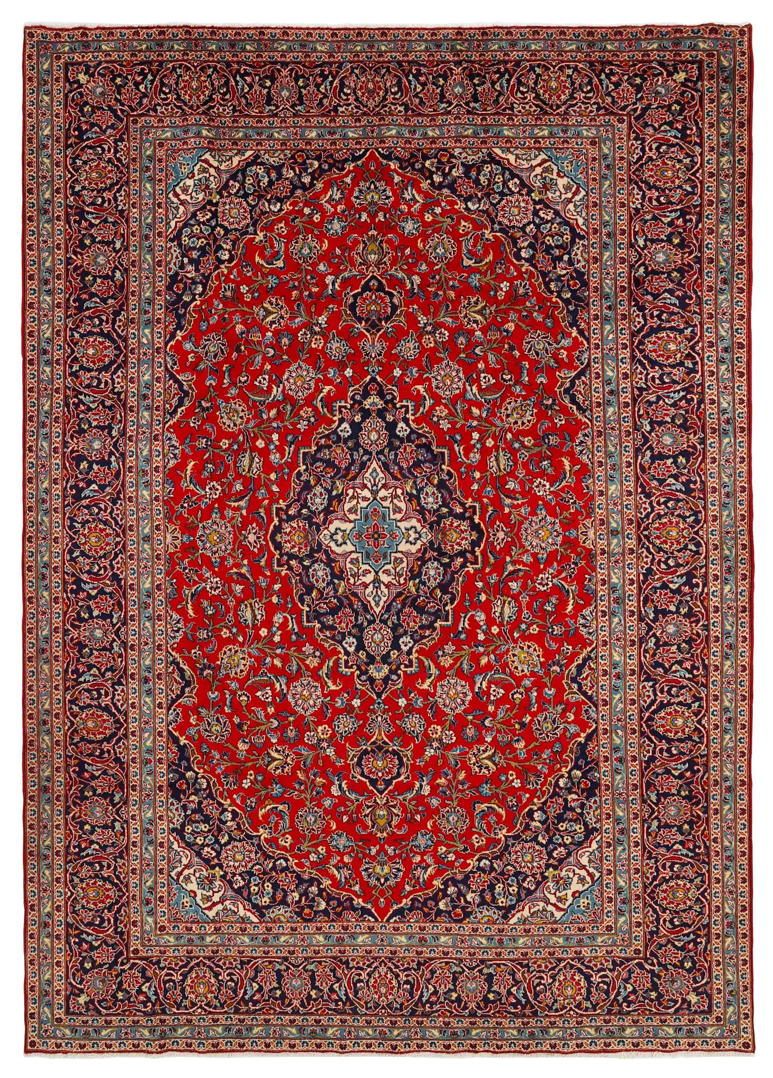 Authentic persian rug with traditional floral design in red and blue