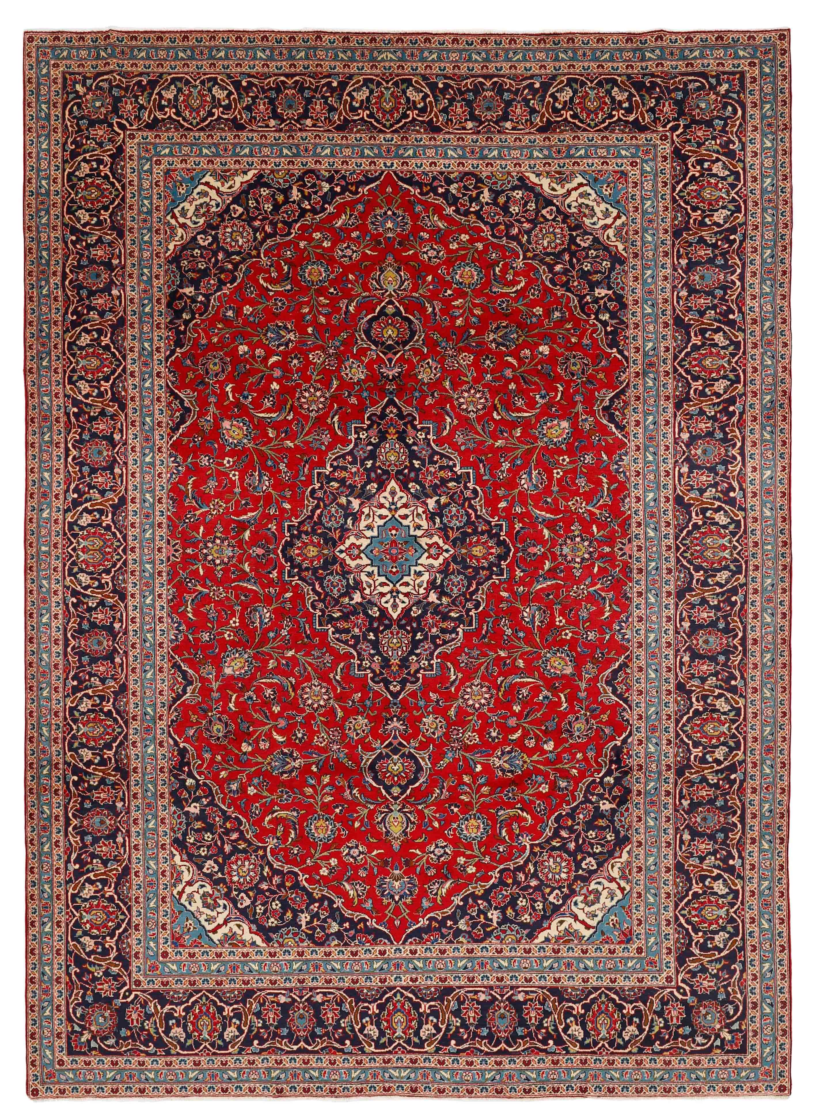 Authentic persian rug with traditional floral design in red and blue