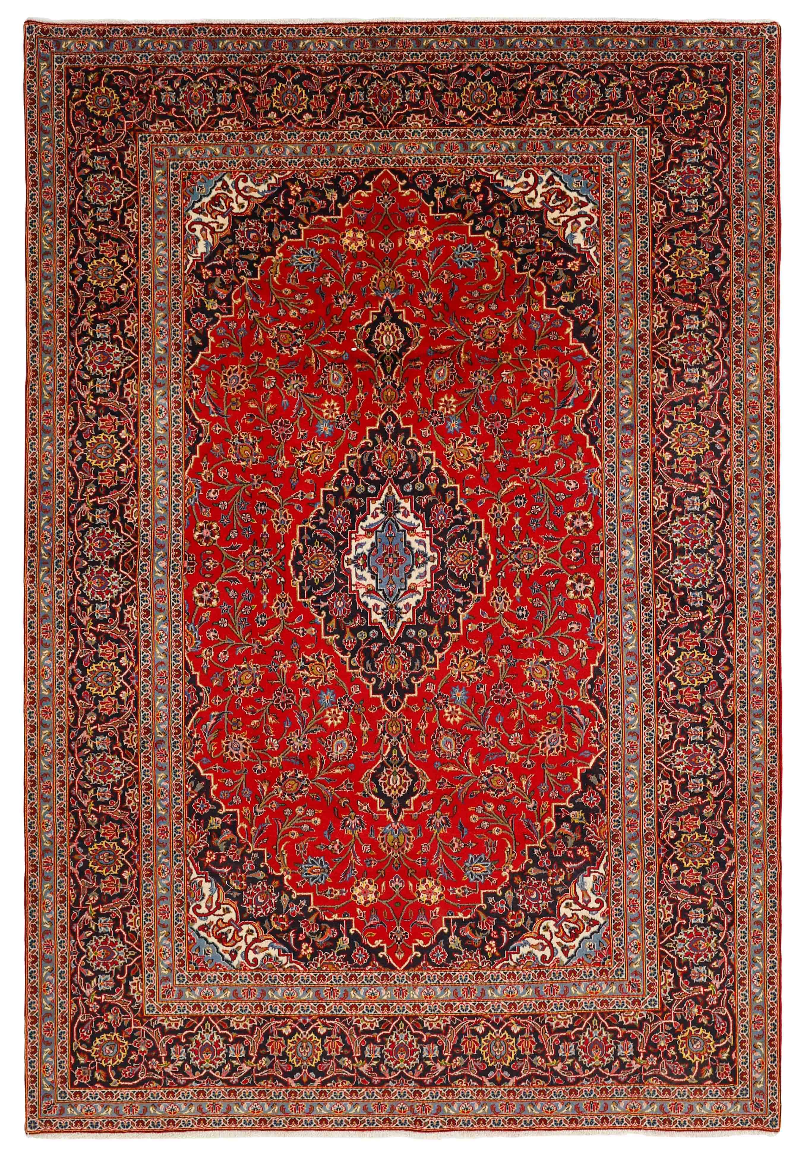 Authentic persian rug with traditional floral design in red and blue