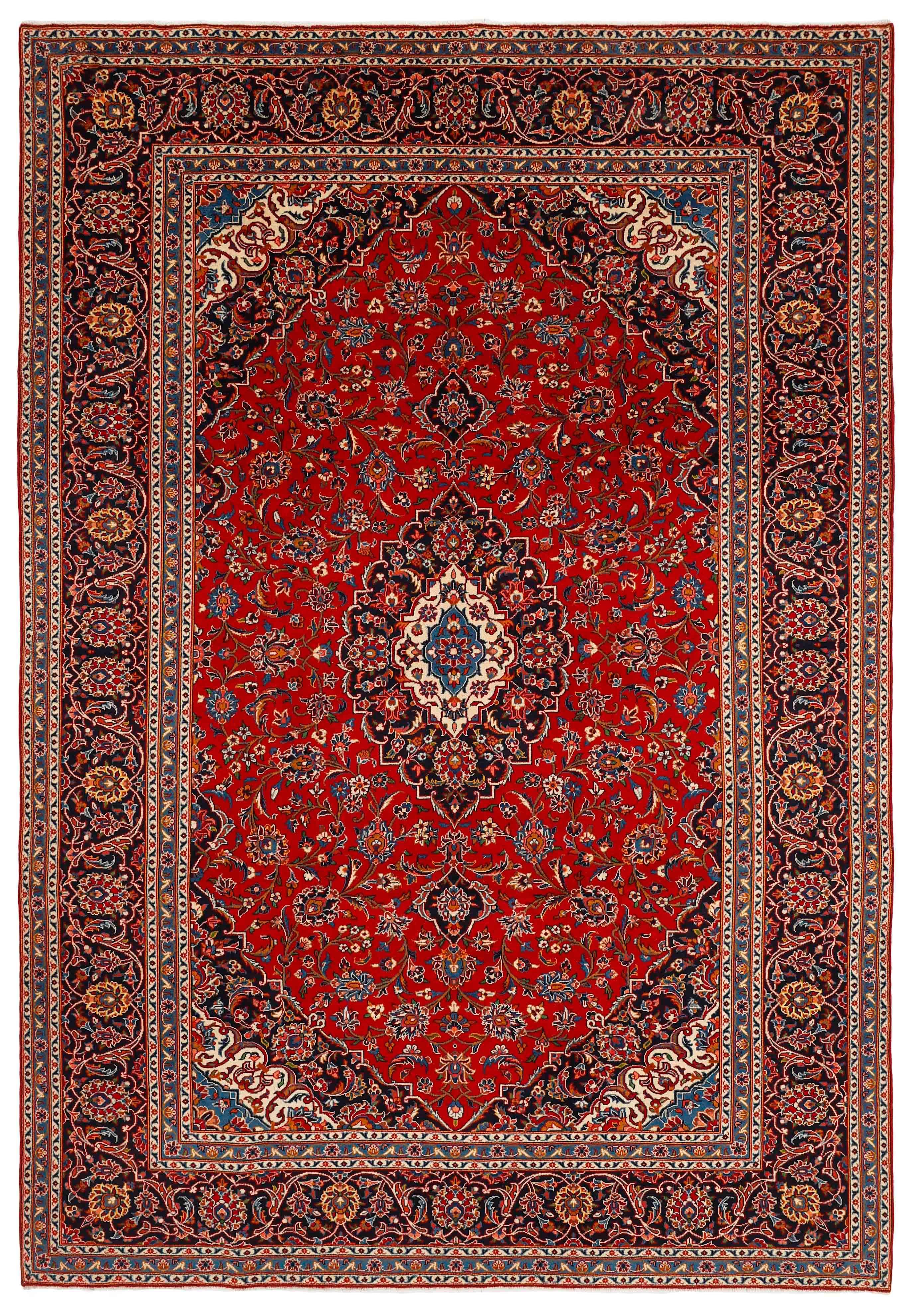 Authentic persian rug with traditional floral design in red and blue