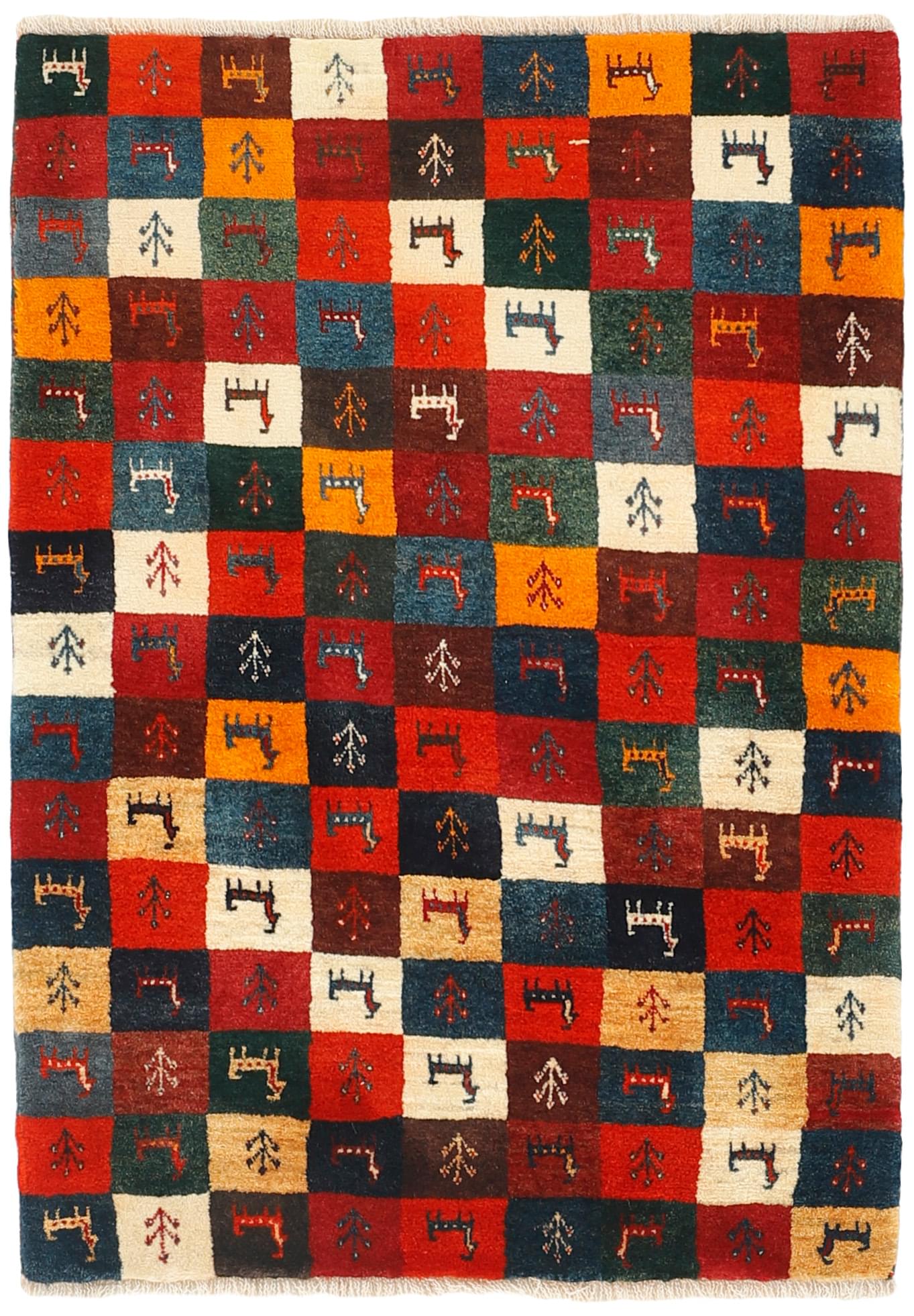 Authentic Persian wool rug with a multicolour geometric design