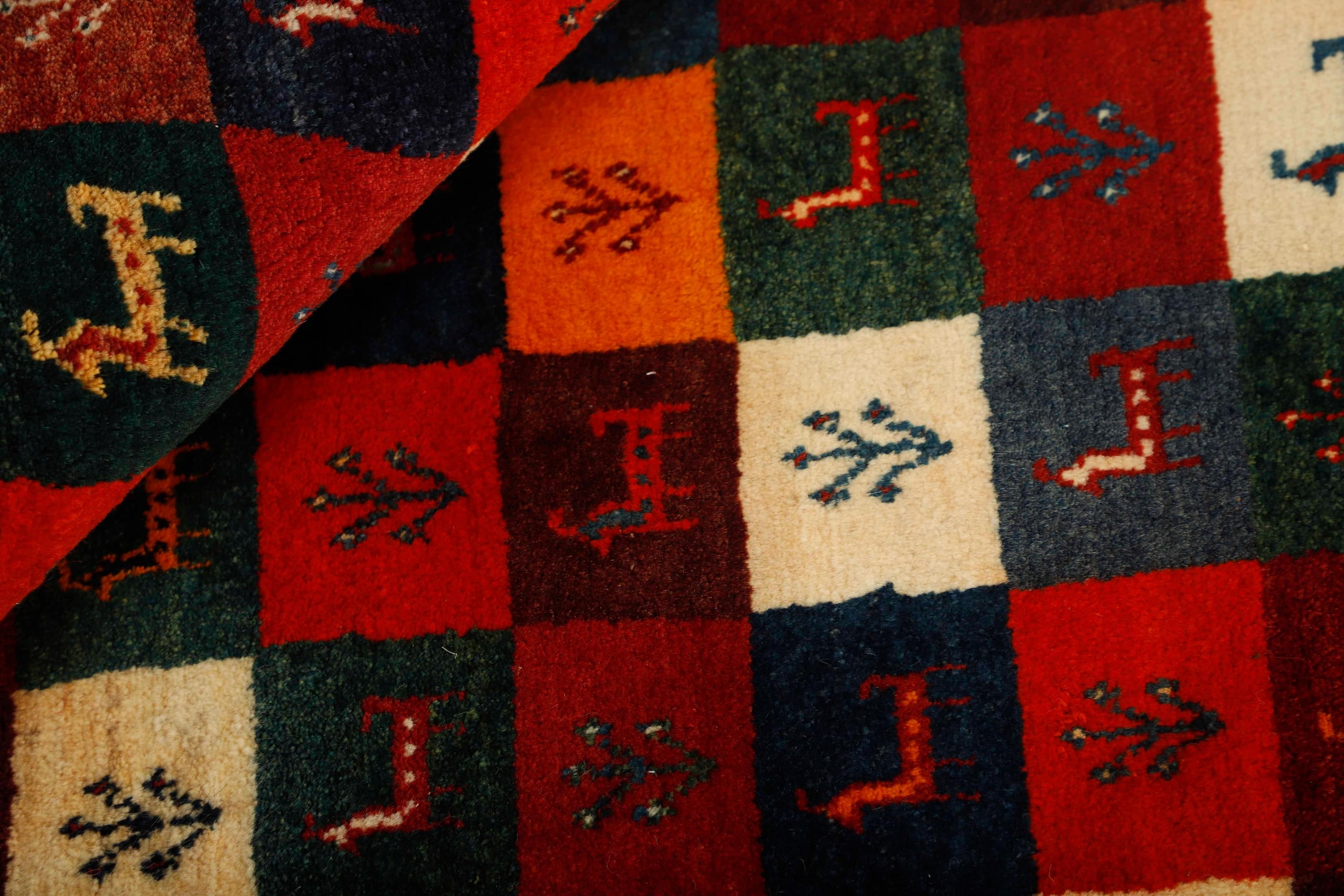 Authentic Persian wool rug with a multicolour geometric design
