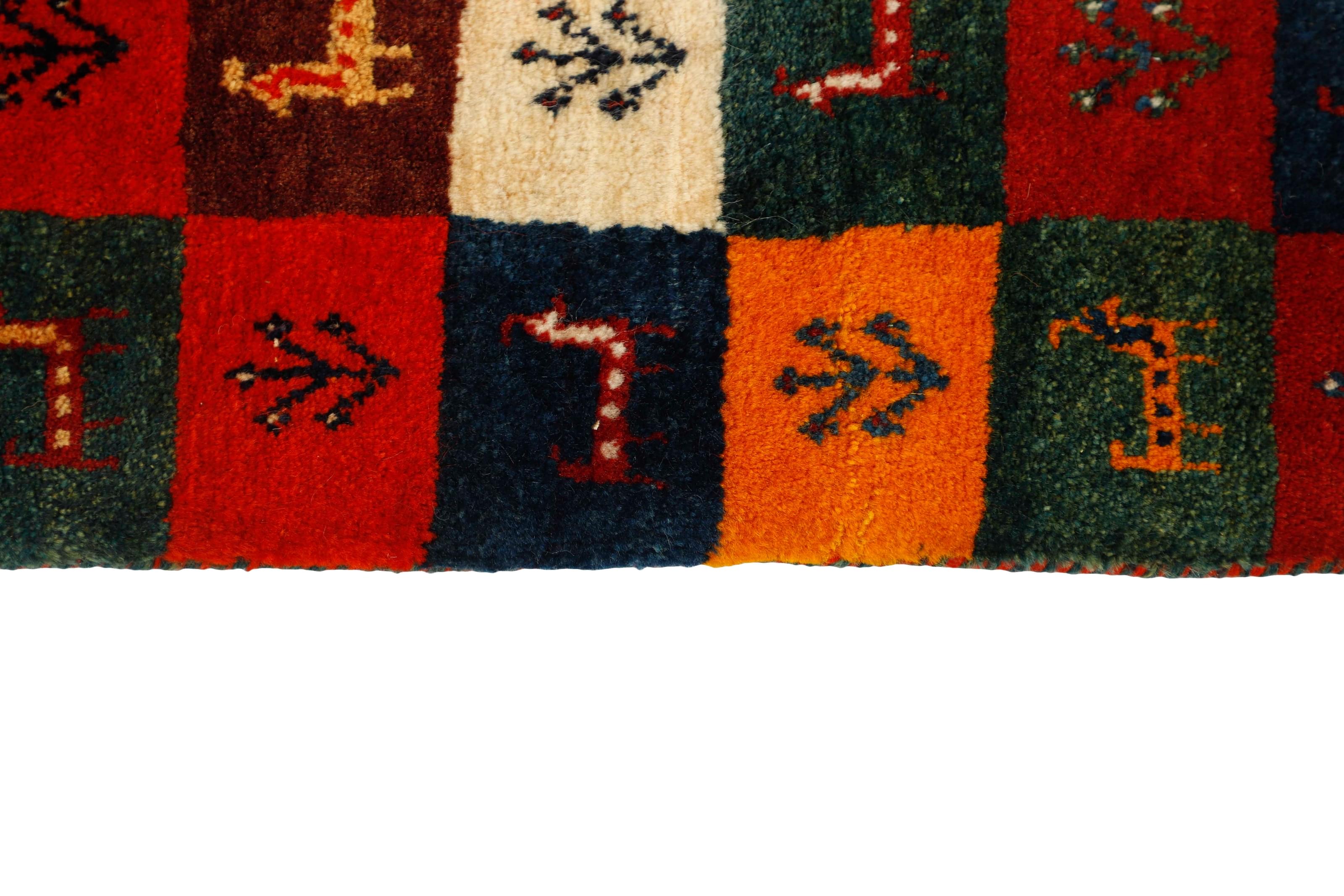 Authentic Persian wool rug with a multicolour geometric design