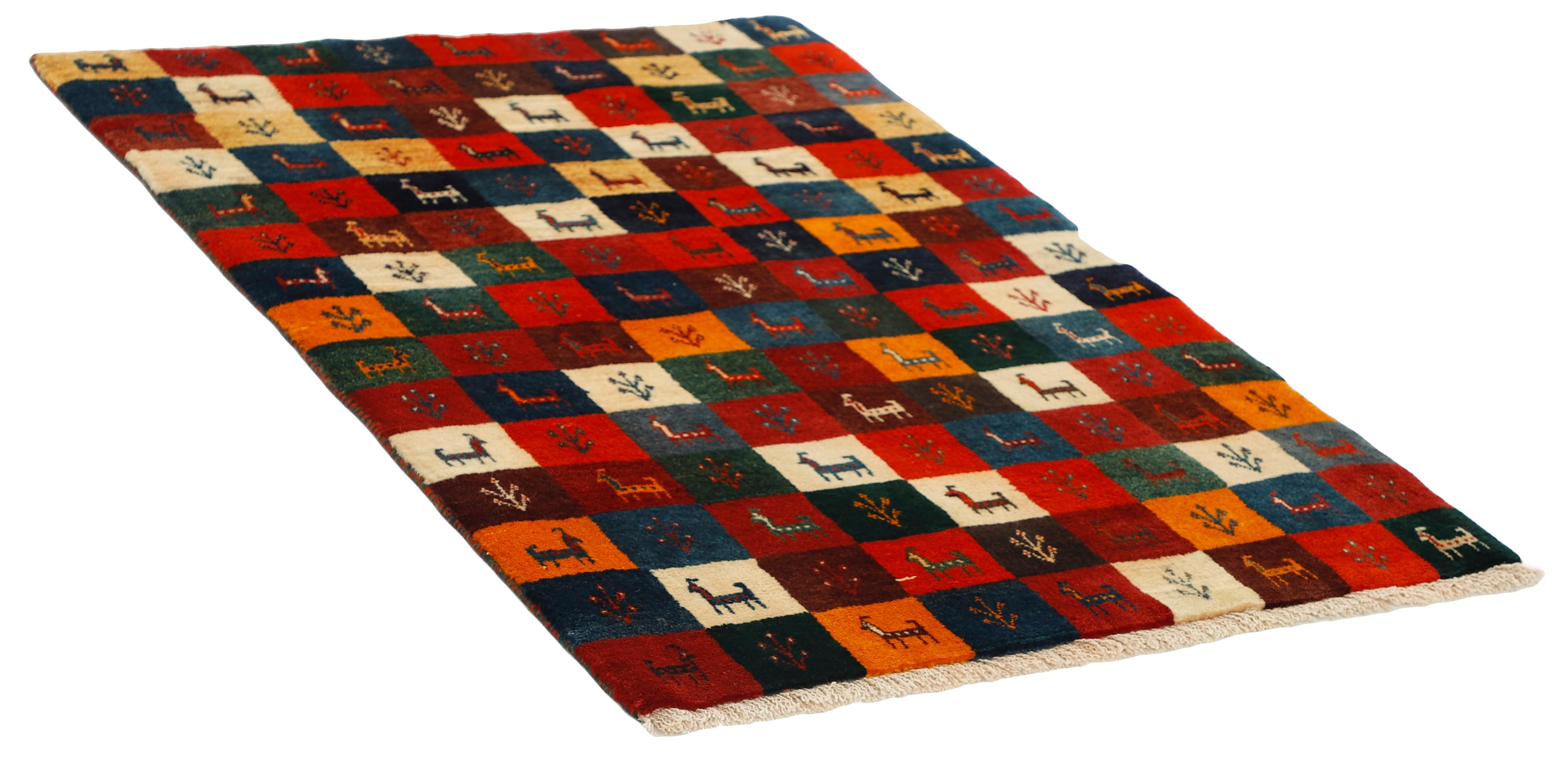 Authentic Persian wool rug with a multicolour geometric design