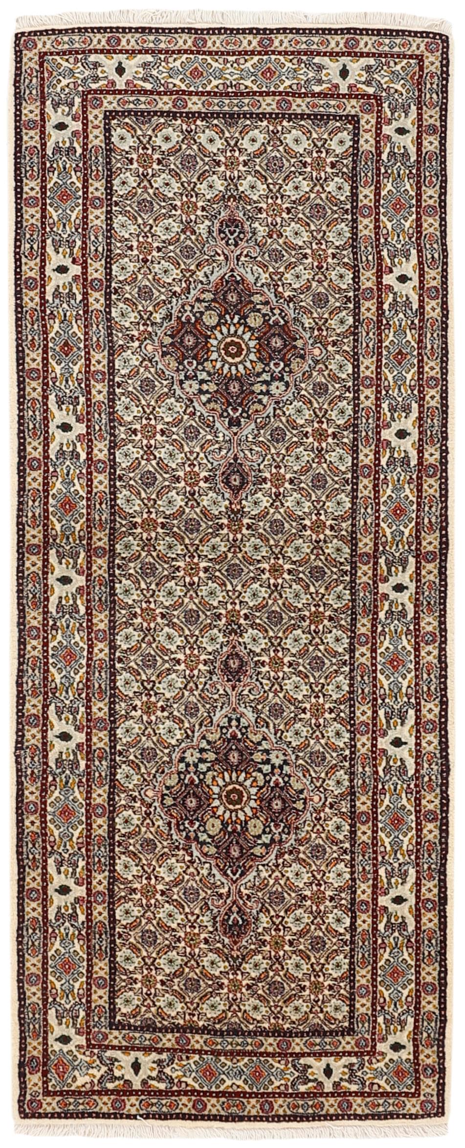 authentic persian rug with traditional floral pattern in red, pink, orange, yellow, blue, green, beige, brown and black
