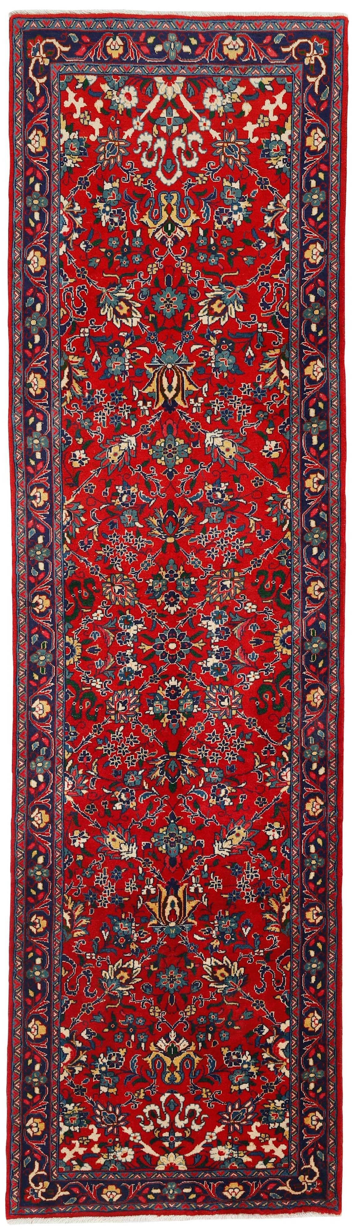 Authentic persian runner with traditional floral design in red