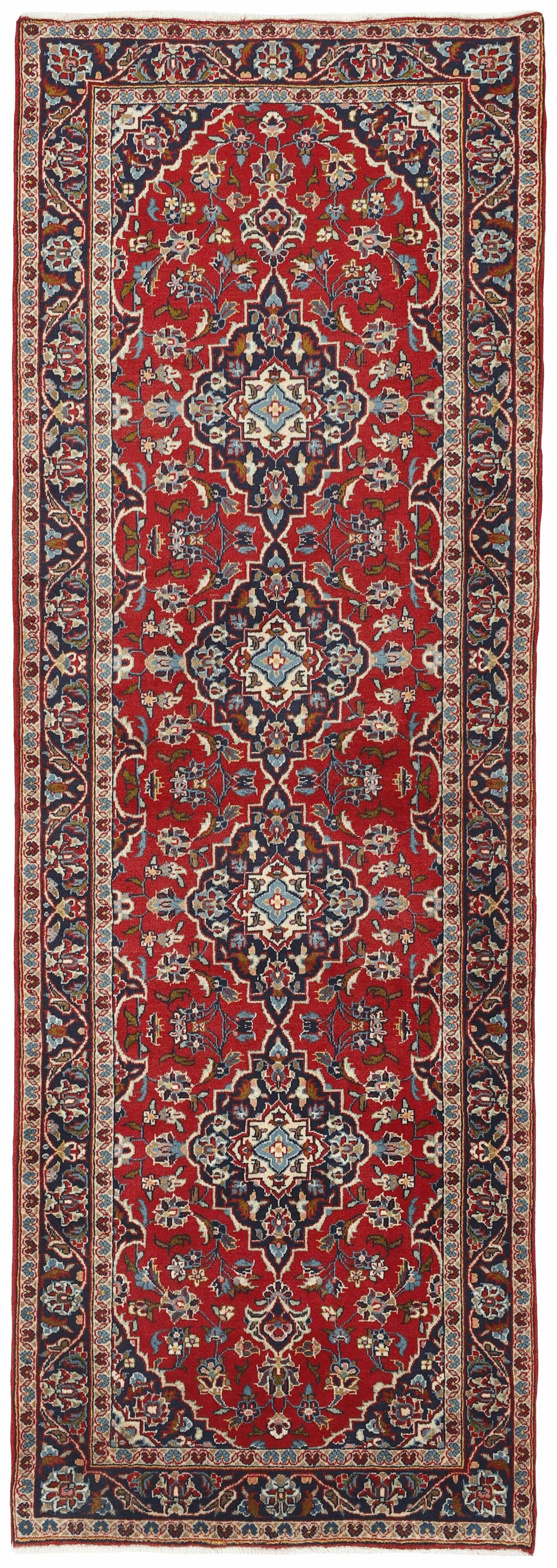 Authentic persian runner with traditional floral design in red and blue