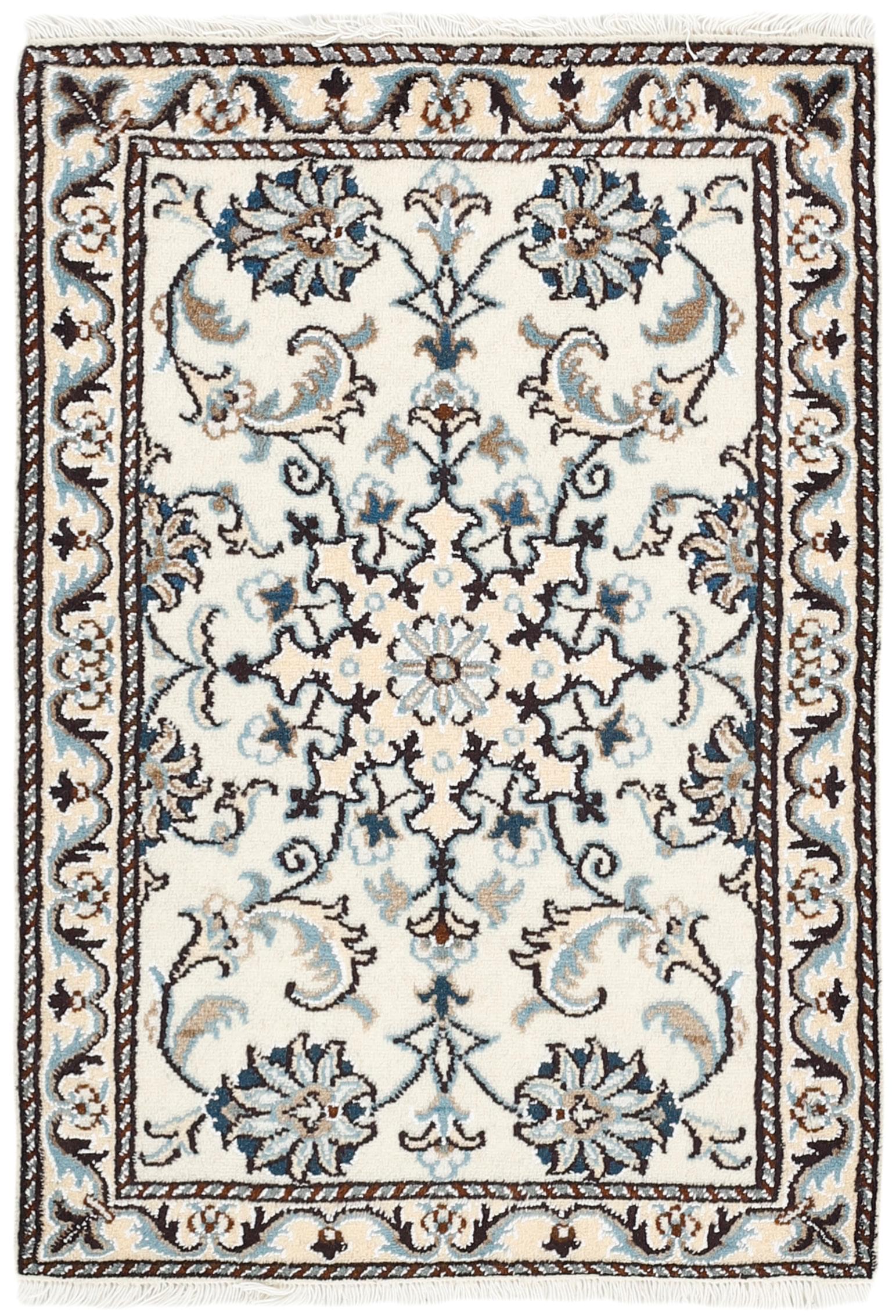 Authentic persian rug with a traditional floral design in cream and blue
