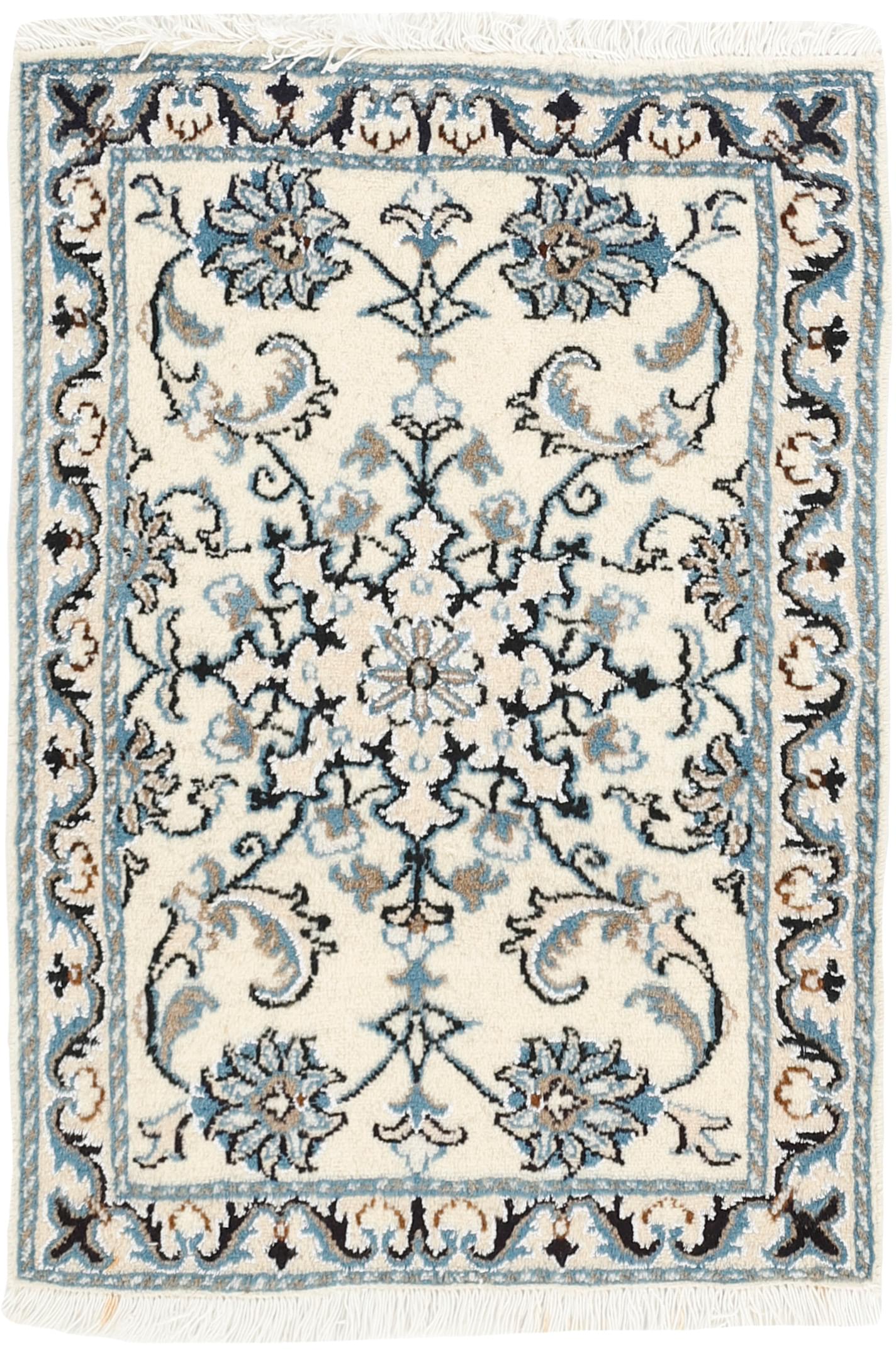 Authentic persian rug with a traditional floral design in cream and blue