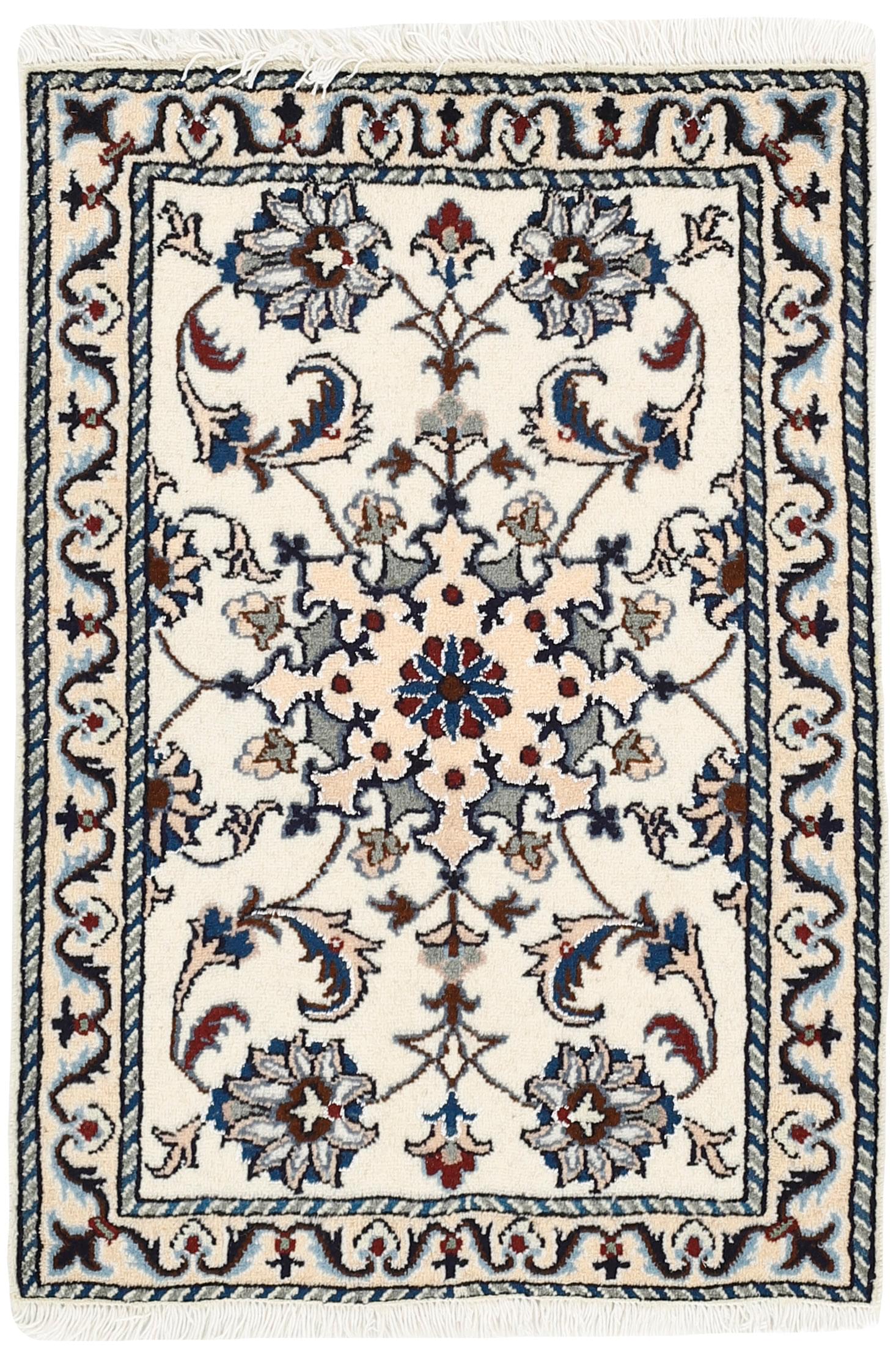 Authentic persian rug with a traditional floral design in cream and blue