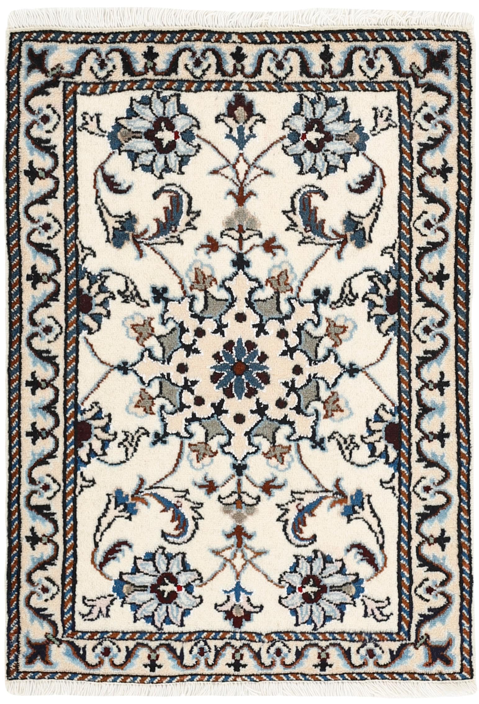 Authentic persian rug with a traditional floral design in cream and blue