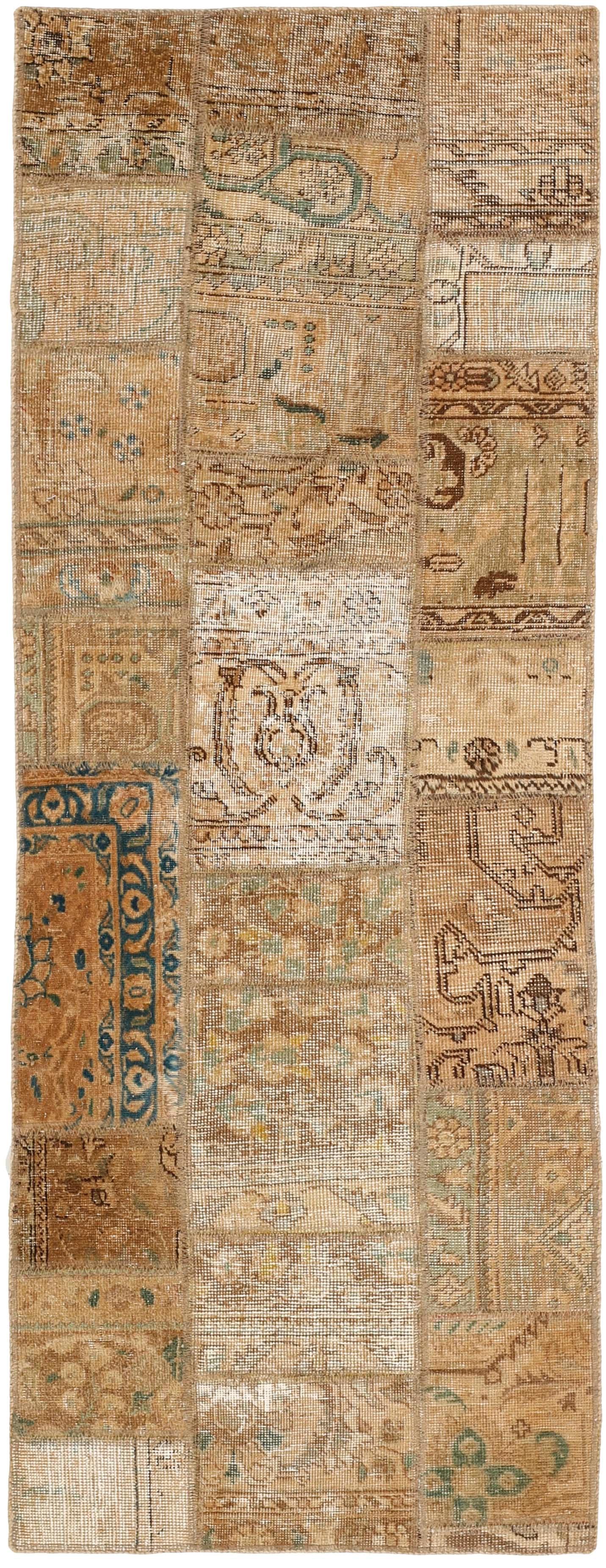 Authentic beige patchwork persian runner