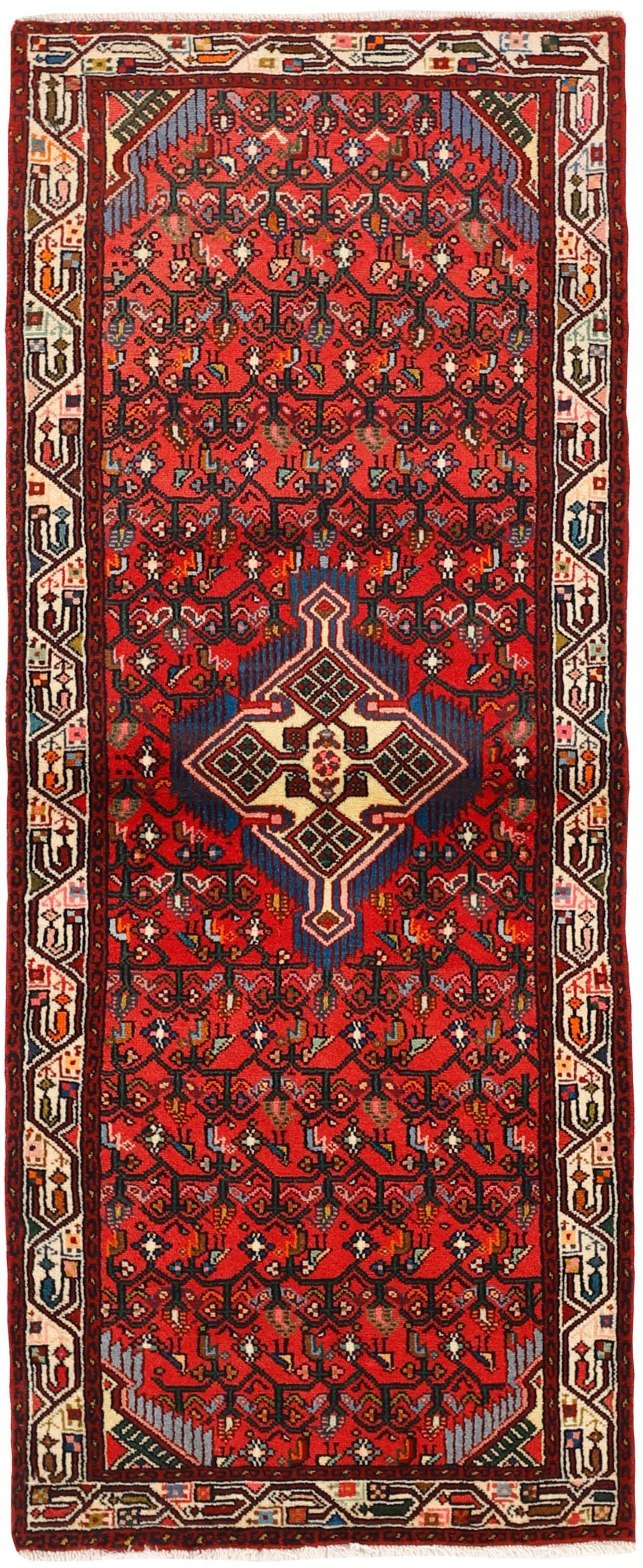 Red and black traditional persian rug with floral design